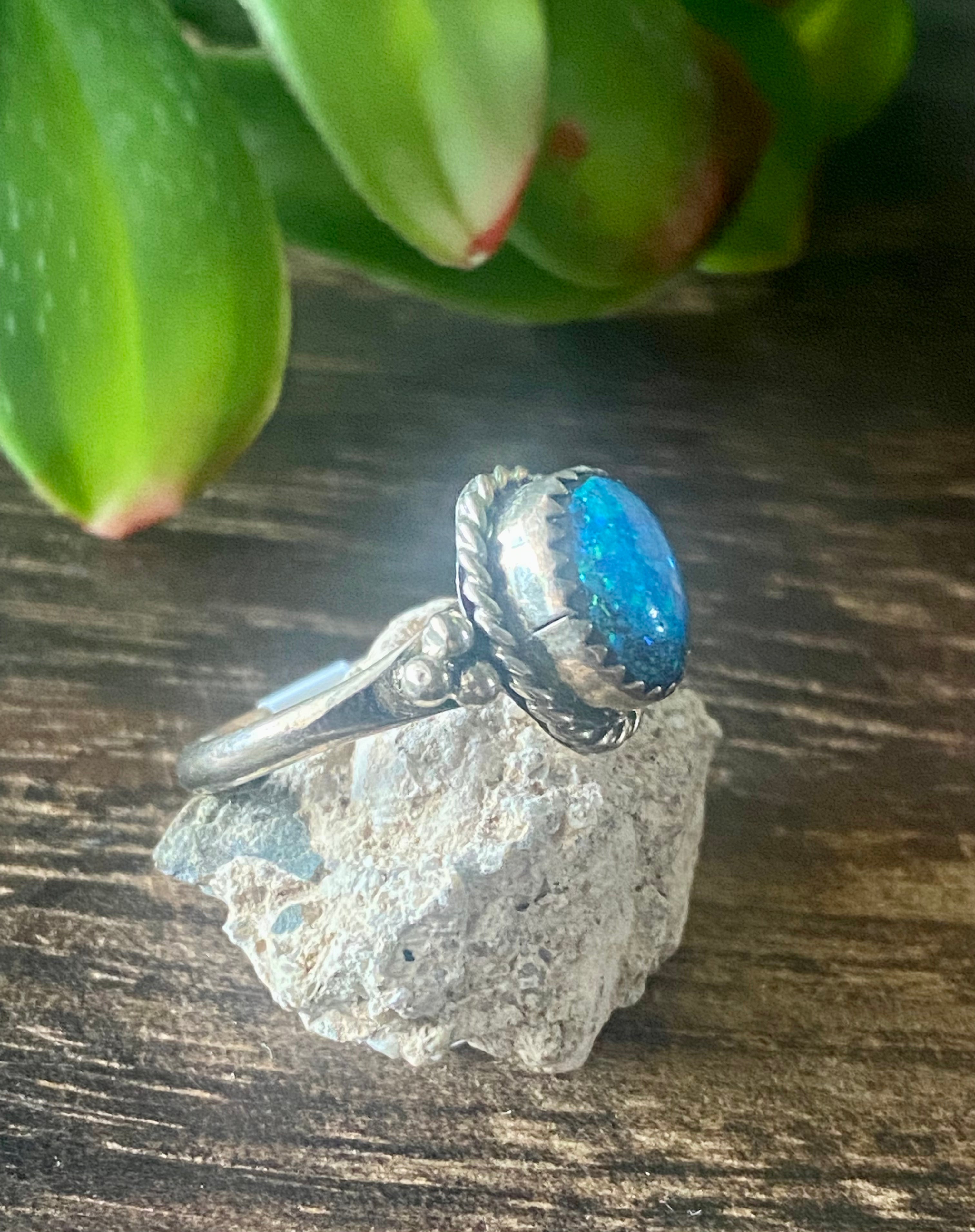 Freda Martínez Blue Opal & Sterling Silver Ring Size 9