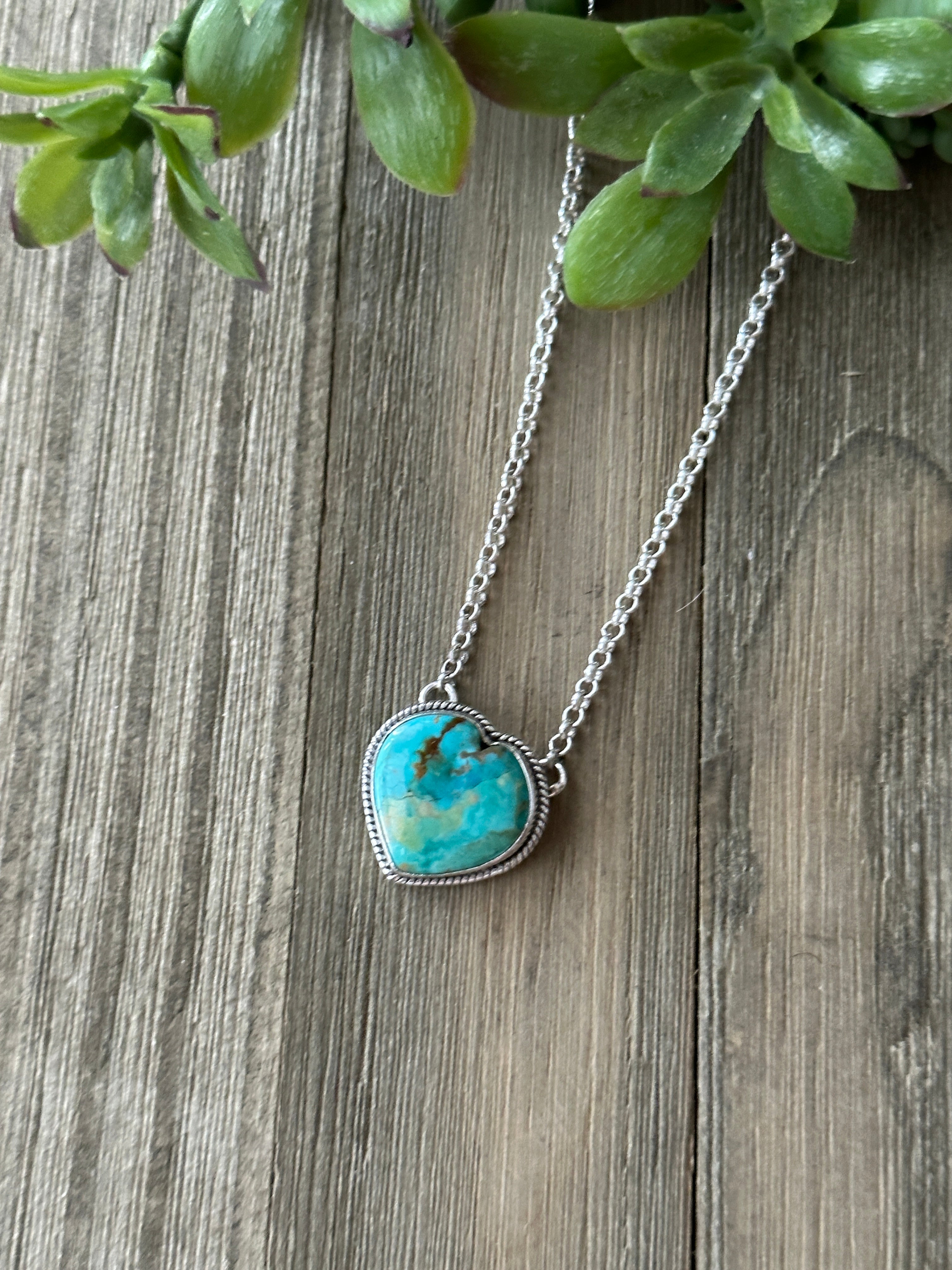 Southwest Made Turquoise & Sterling Silver Heart Necklace