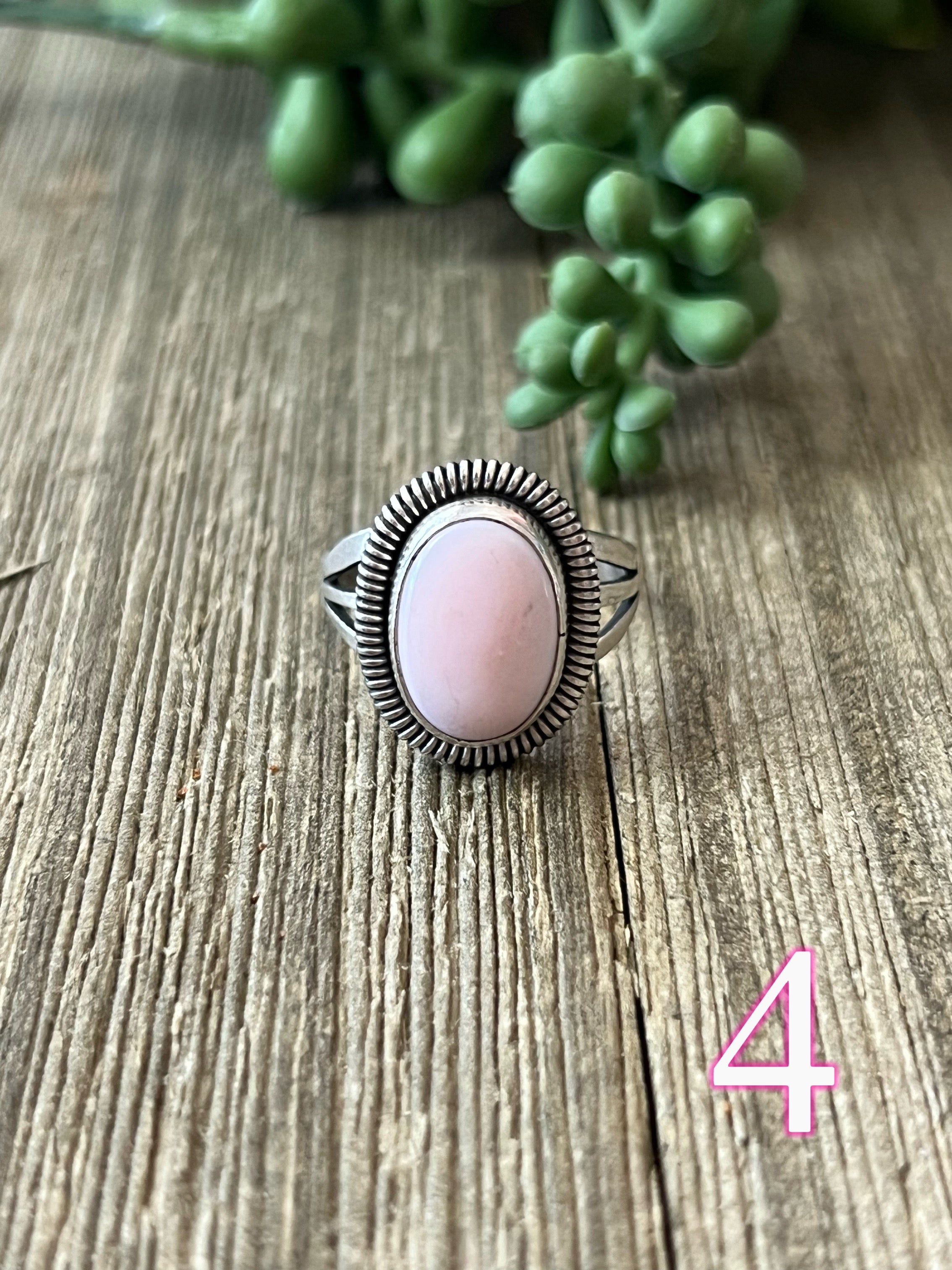 Navajo Made Pink Conch & Sterling Silver Ring