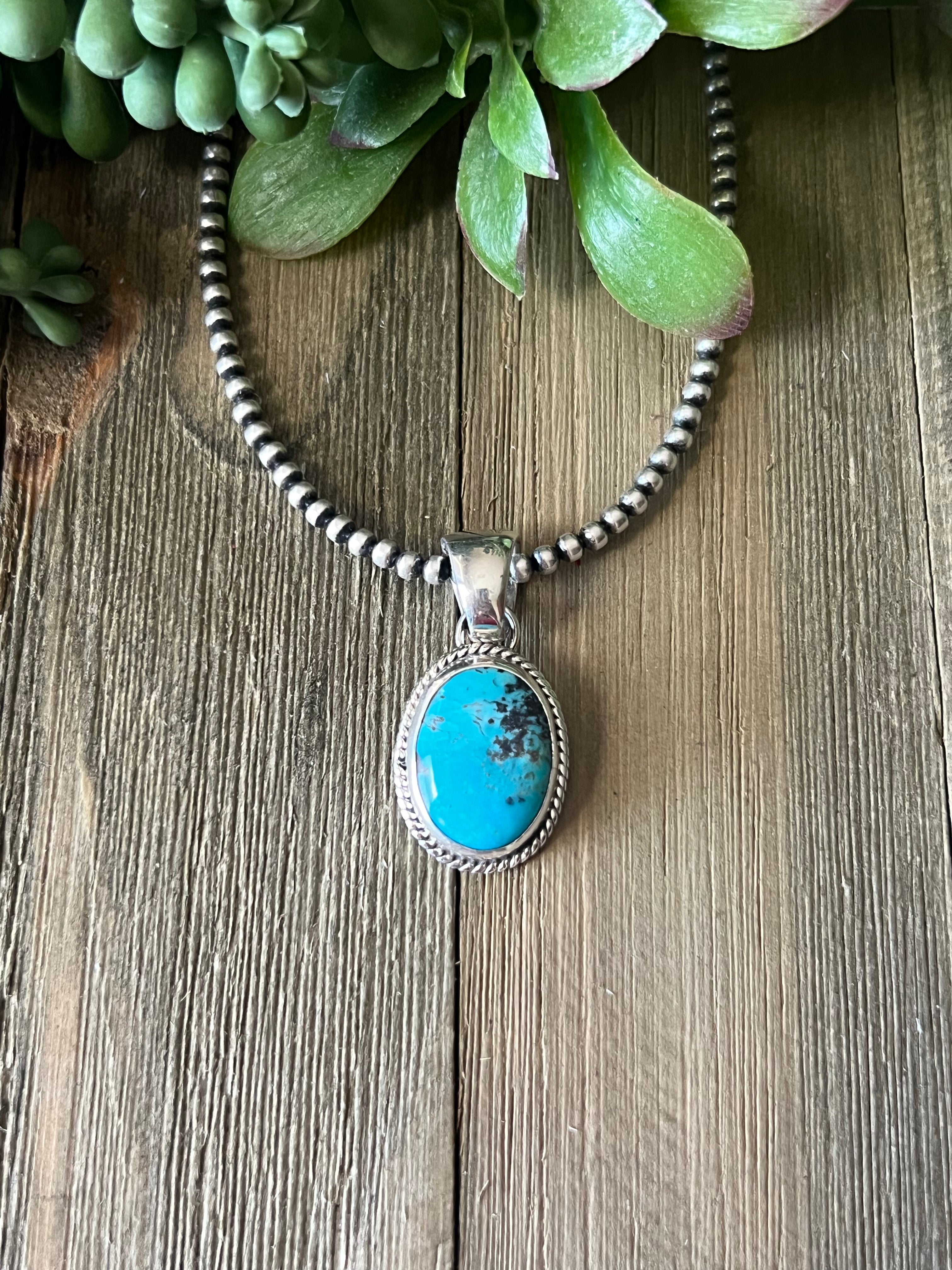 Navajo Made Red Skin Turquoise & Sterling Silver Pendant