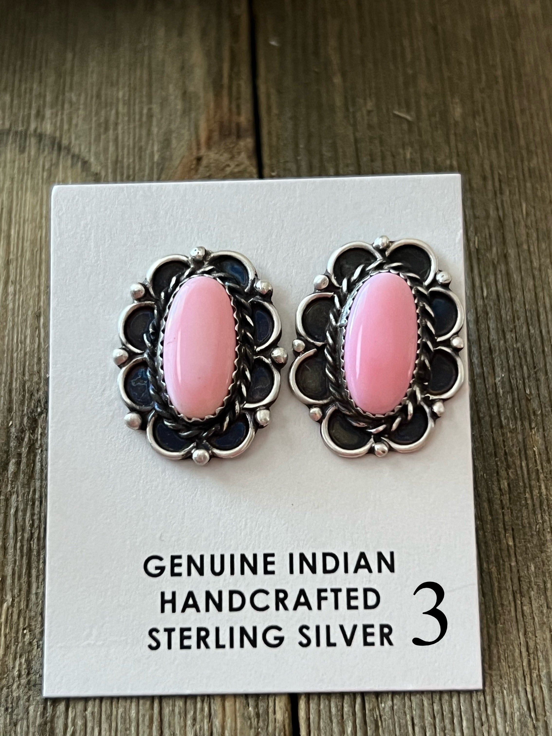 Maxine Ramirez Pink Conch & Sterling Silver Post Earrings