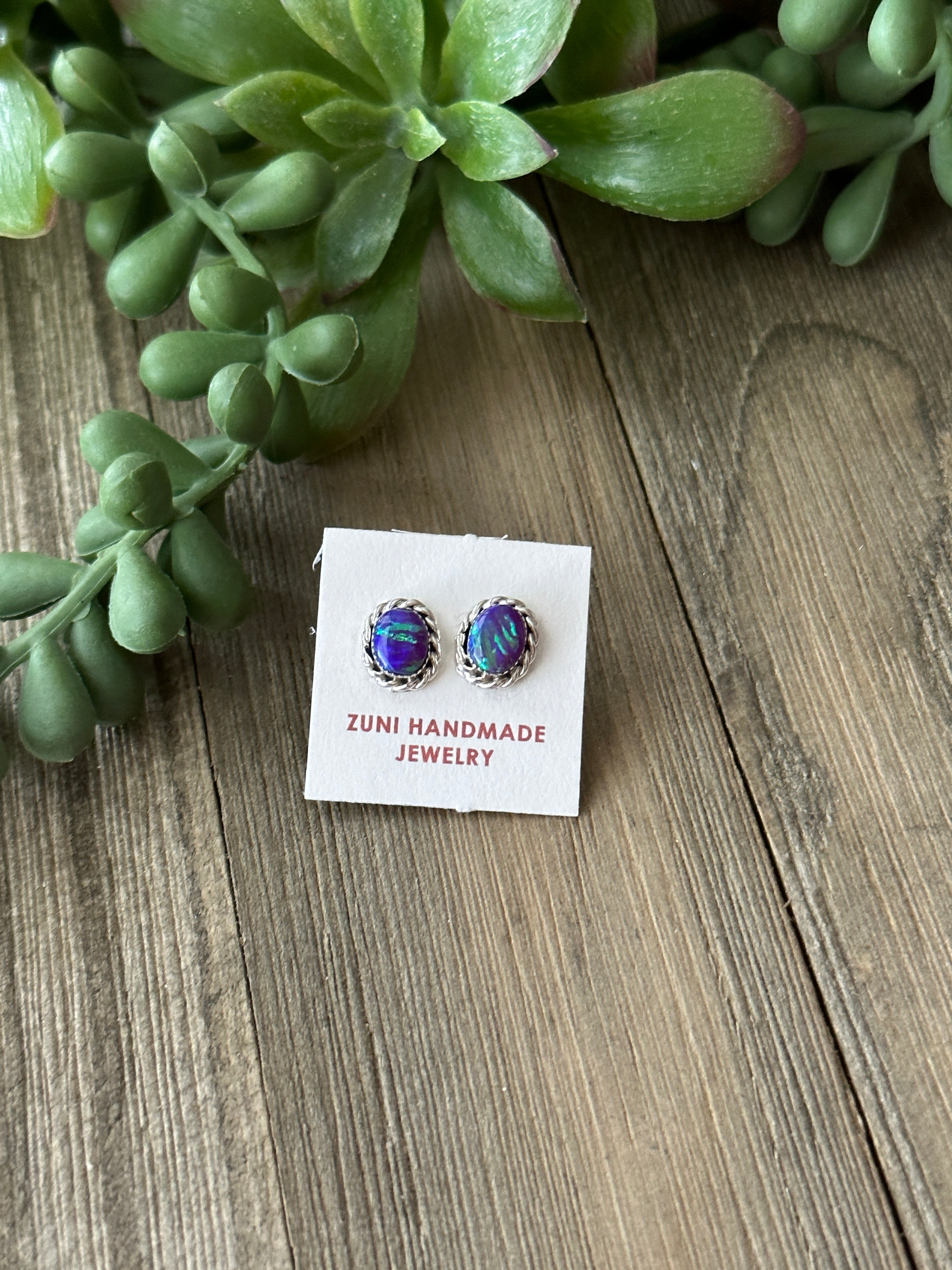 Zuni Made Opal & Sterling Silver Post Earrings