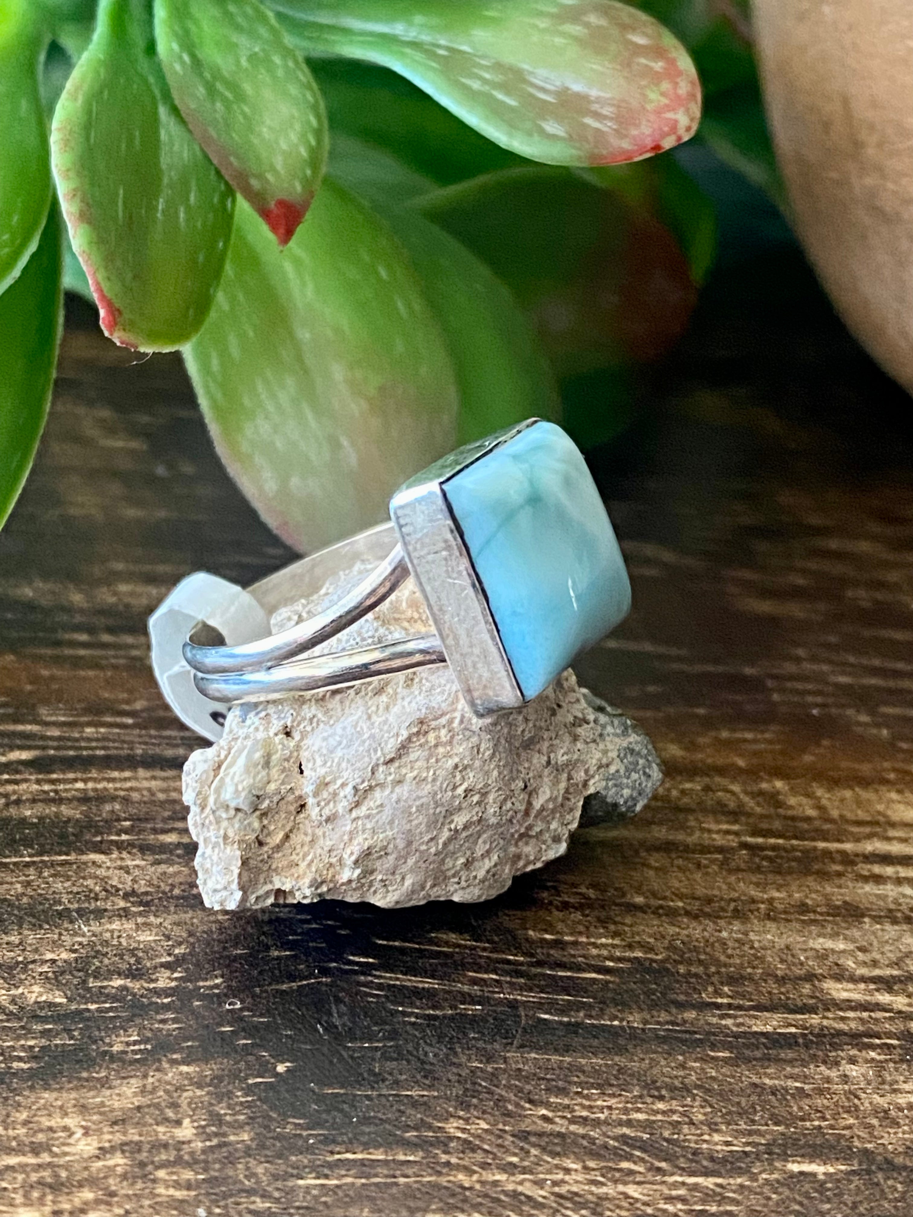 Navajo Made Larimar & Sterling Silver Ring Size 7.25