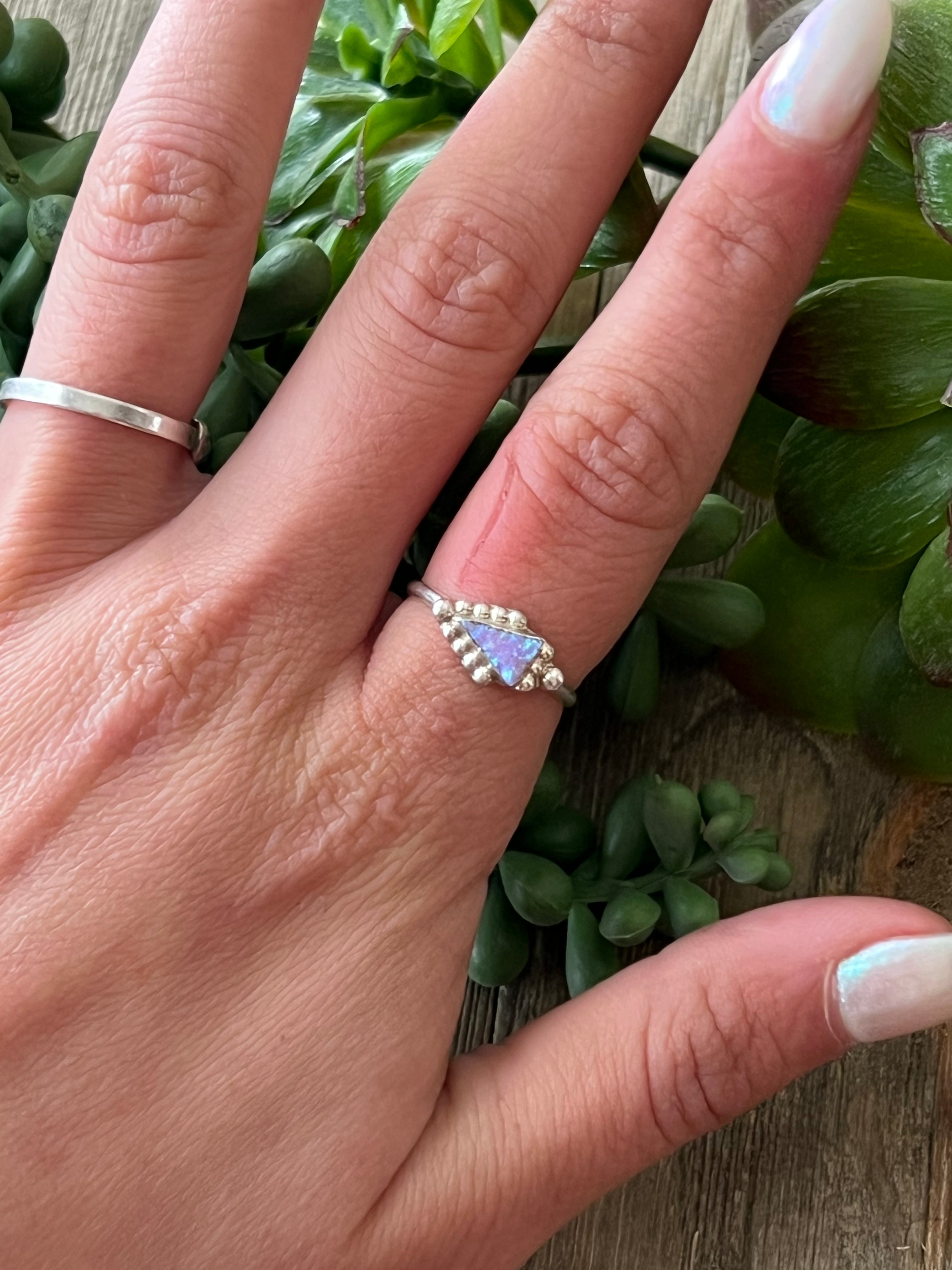 Zuni Made Opal(Man-Made) & Sterling Silver Arrow Ring