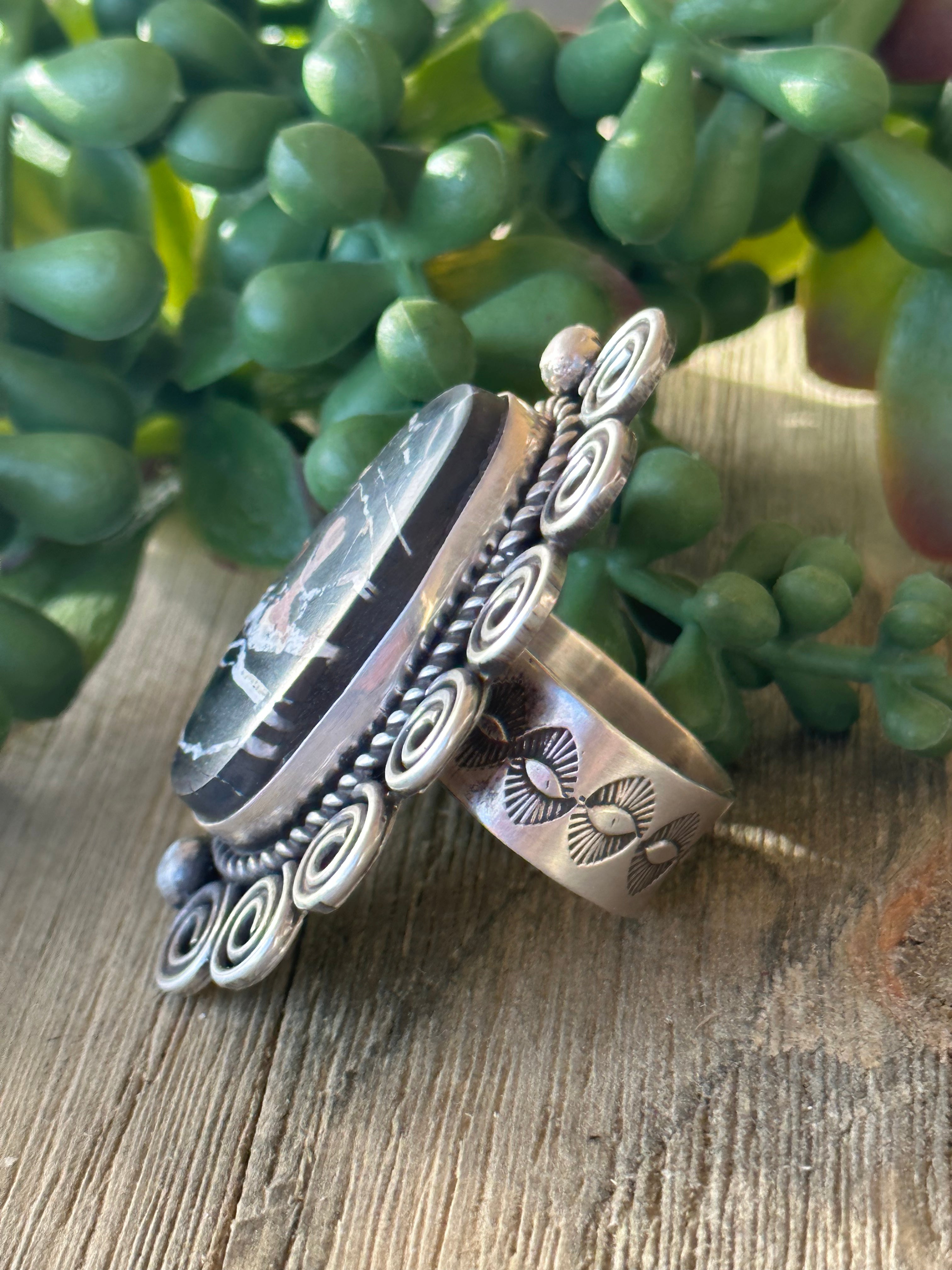 Alex Sanchez White Buffalo & Sterling Silver Adjustable Ring