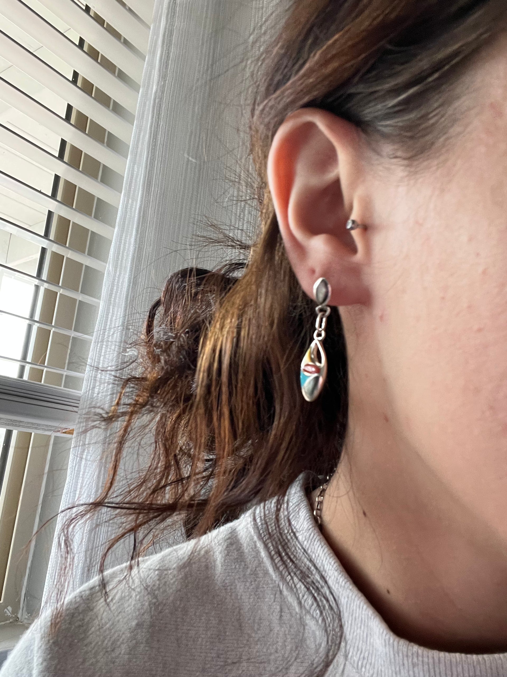 Angus Ahiyite Multi Stone & Sterling Silver Inlay Post Dangle Earrings