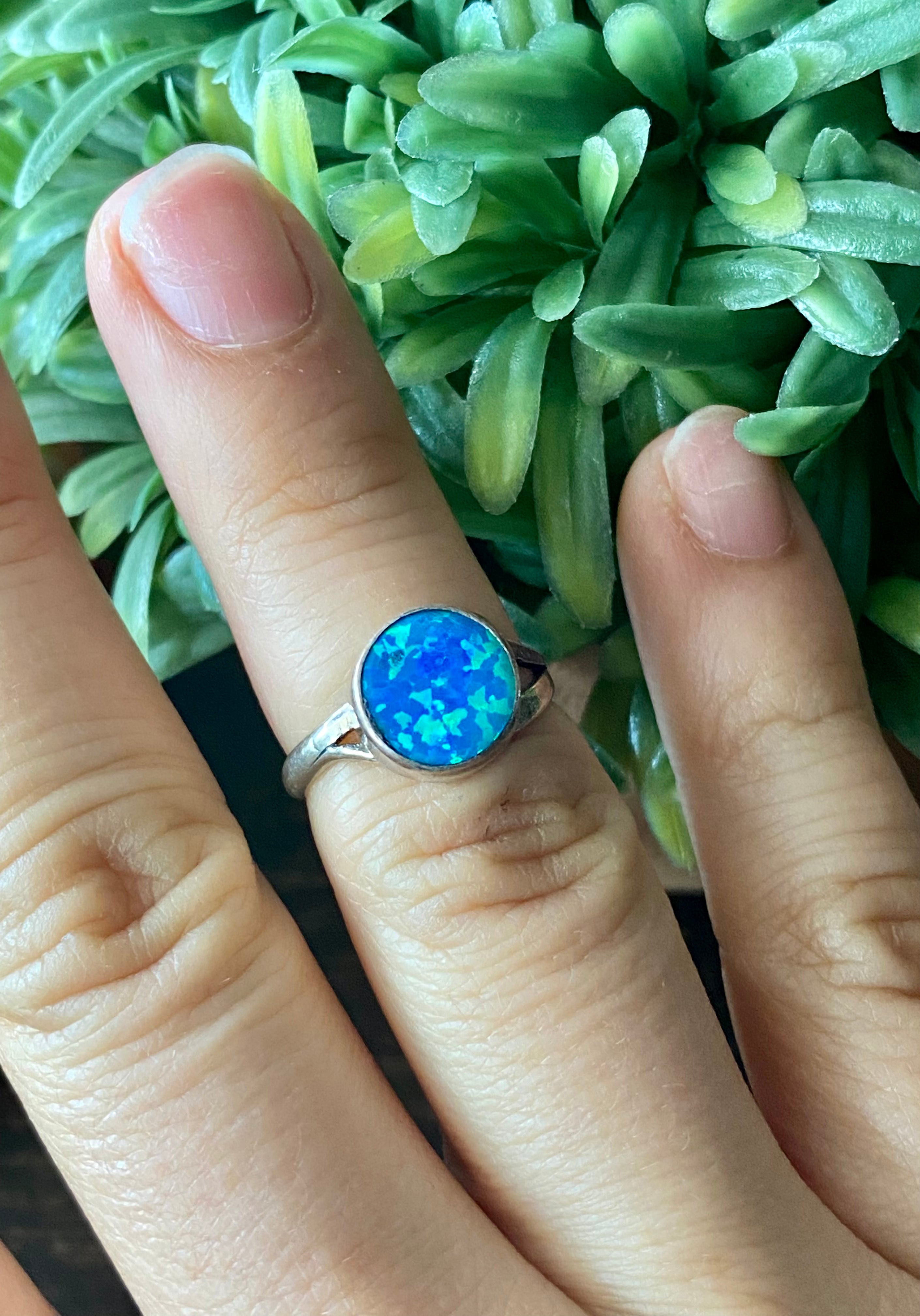 Navajo Made Blue Opal & Sterling Silver Ring Size 5.5