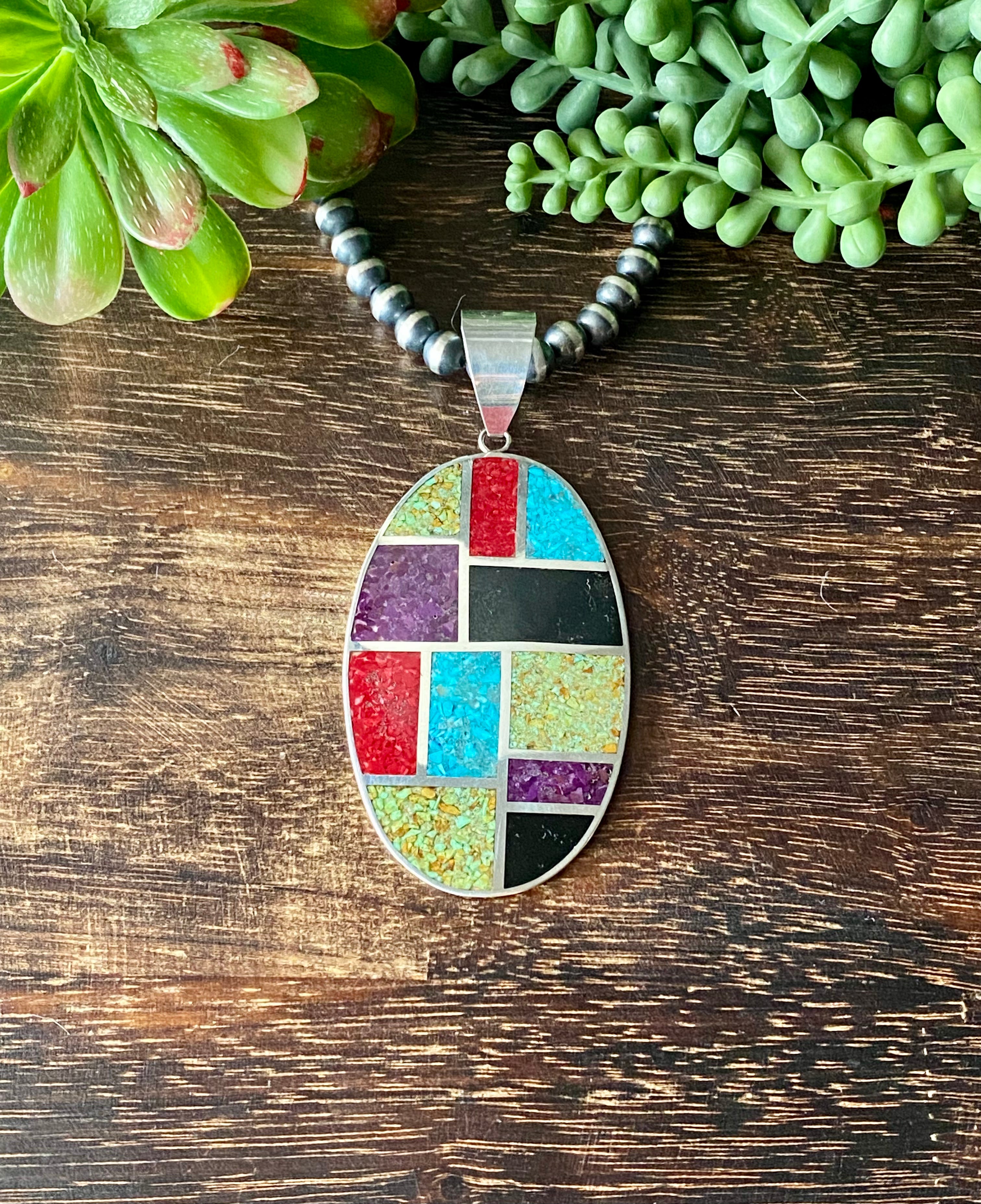 Leslie Nez Multi Stone & Sterling Silver Inlay Pendant