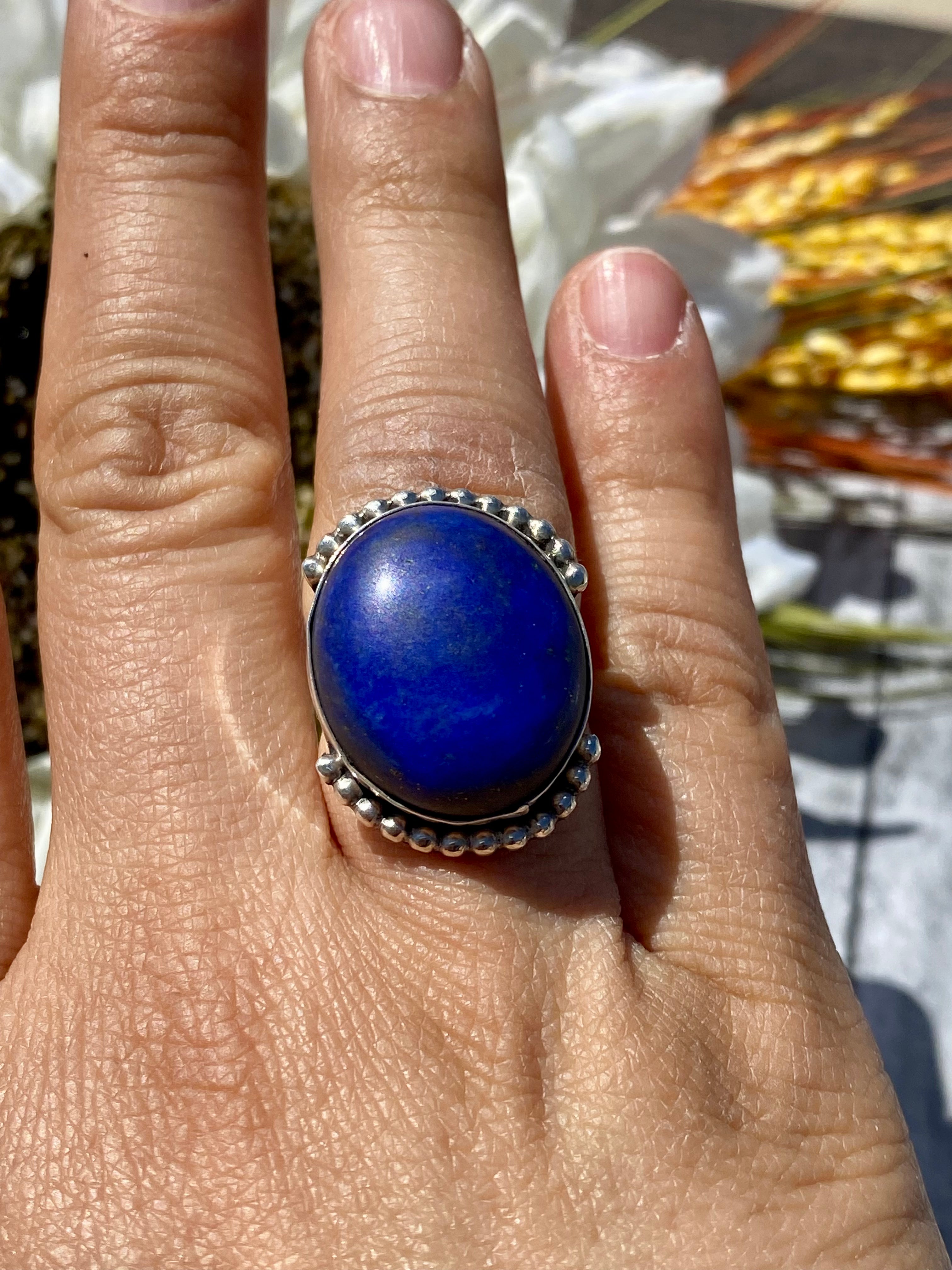 Navajo Made Lapis & Sterling Silver Ring Size 7