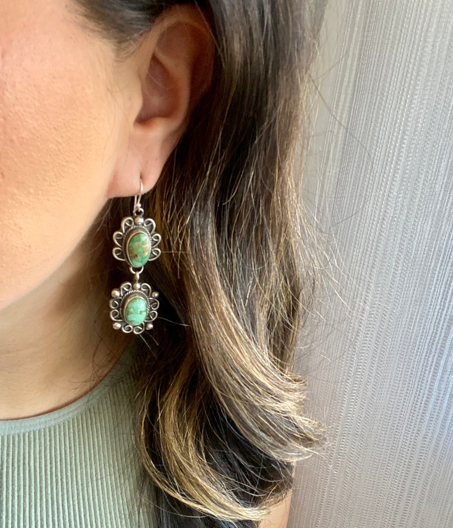 Sheila Becenti Sonoran Gold Turquoise & Sterling Silver Dangle Earrings