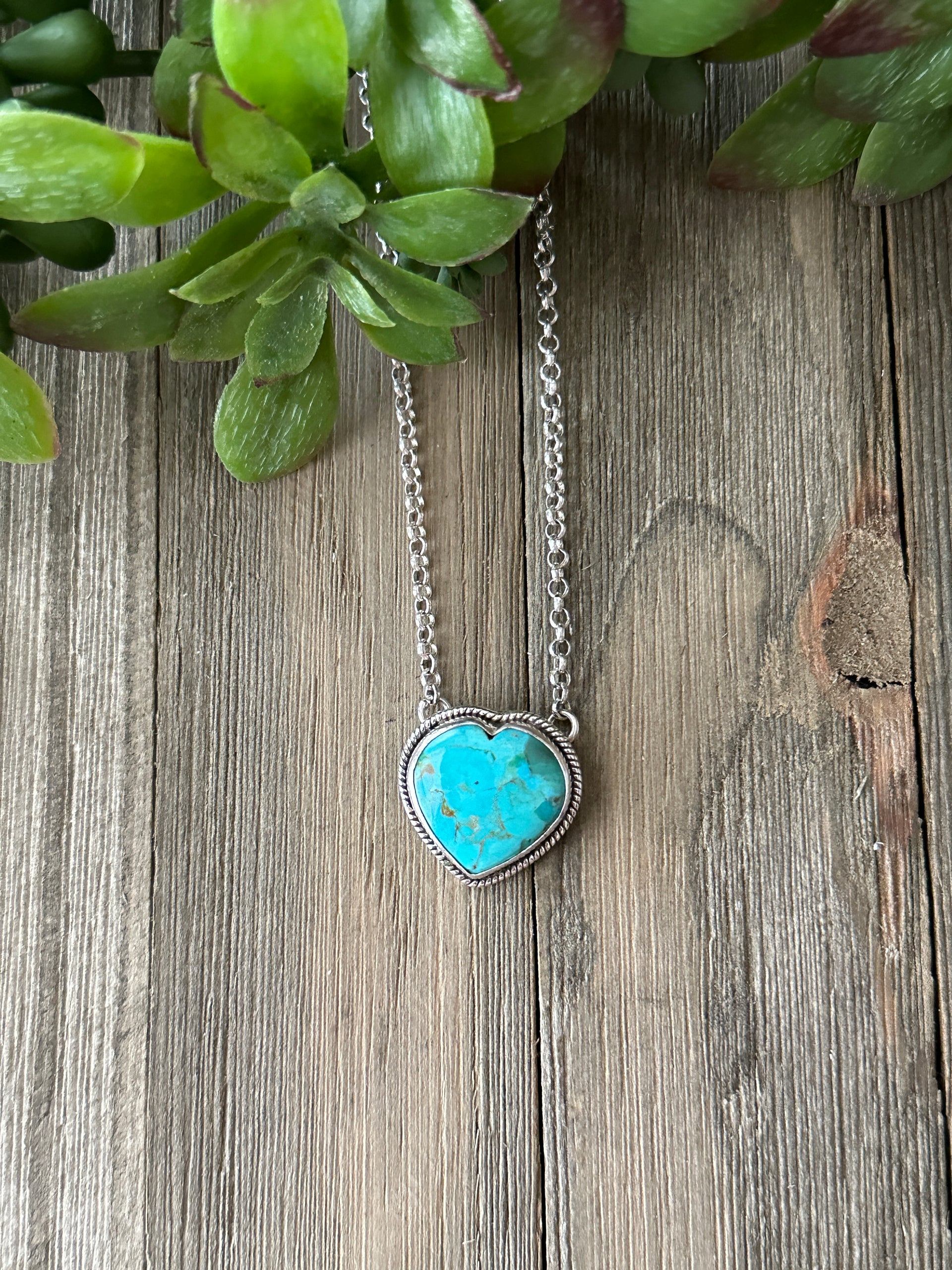 Southwest Made Turquoise & Sterling Silver Heart Necklace