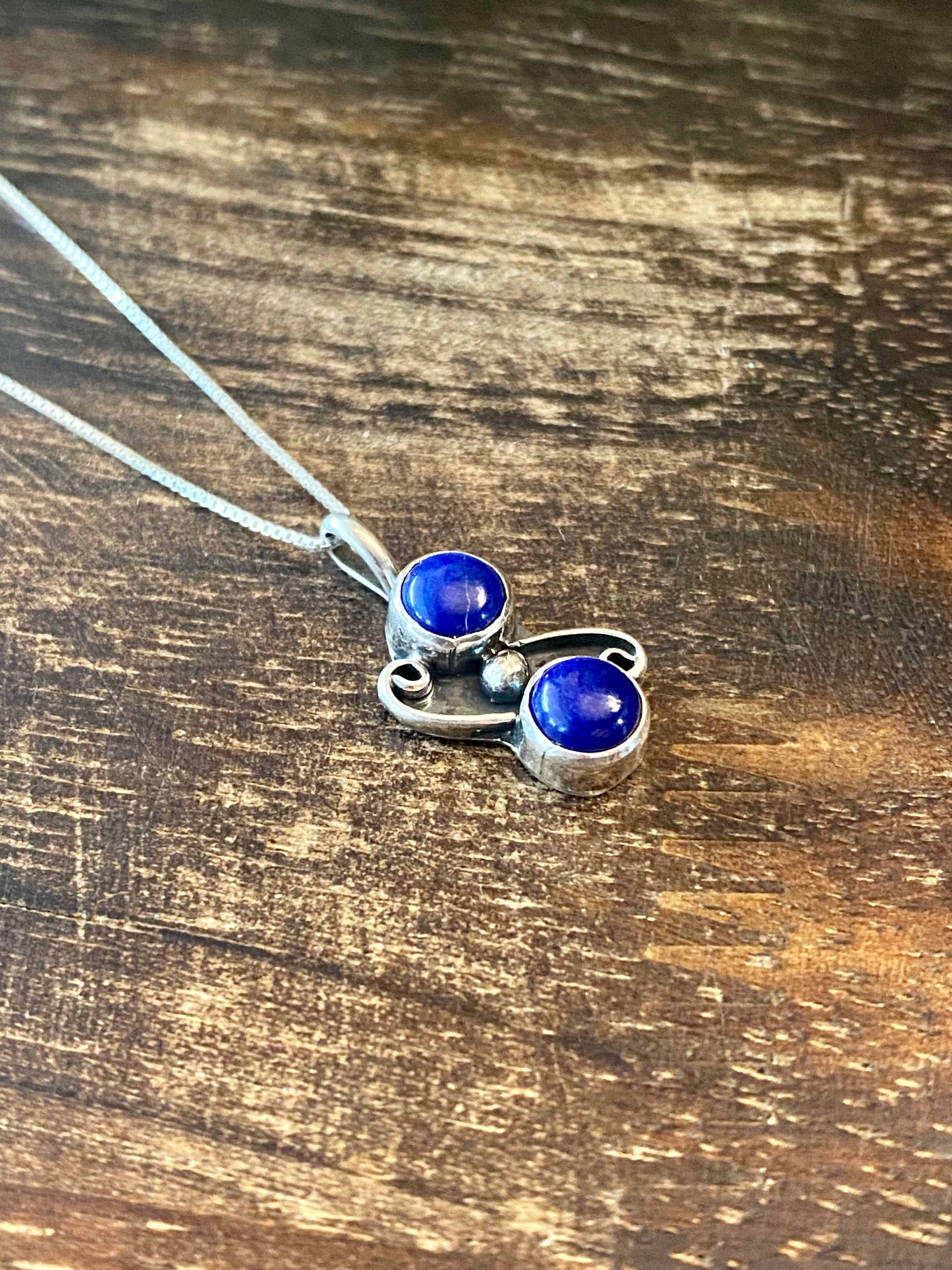 Navajo Made Lapis & Sterling Silver Pendant