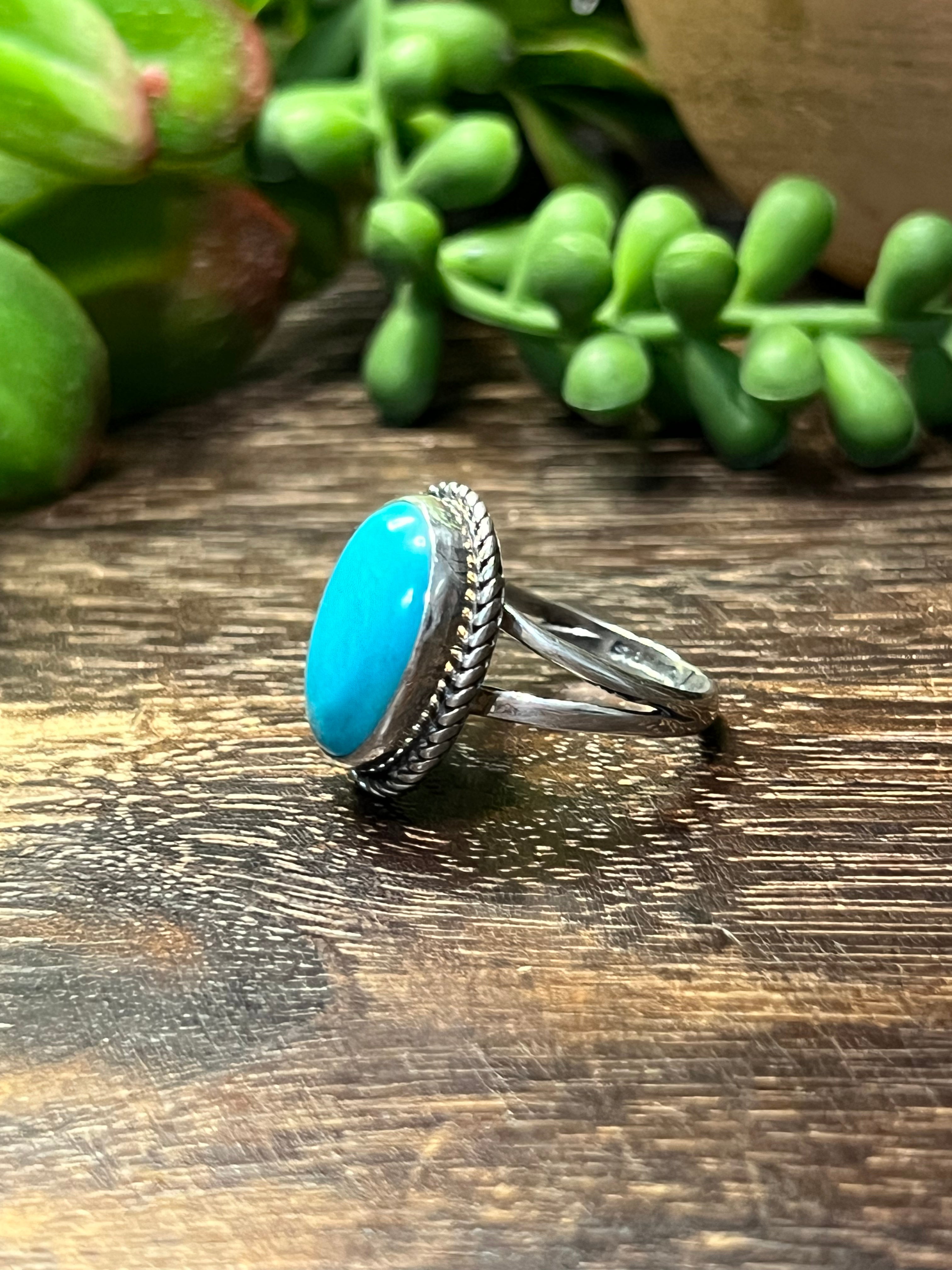 Eli Skeets Kingman Turquoise & Sterling Silver Ring Size 9.25