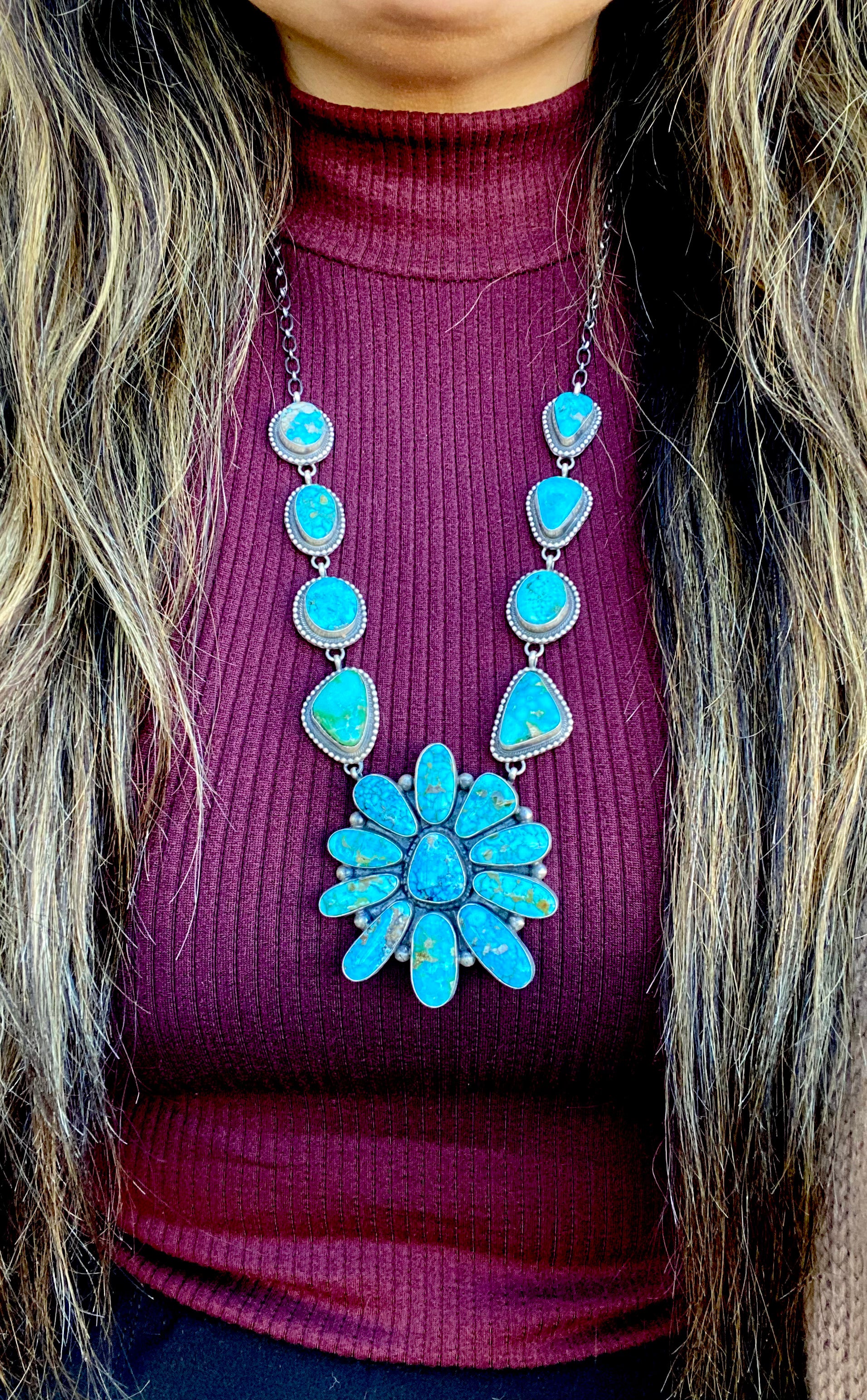 Dave Skeets Kingman Turquoise & Sterling Silver Cluster Necklace Set