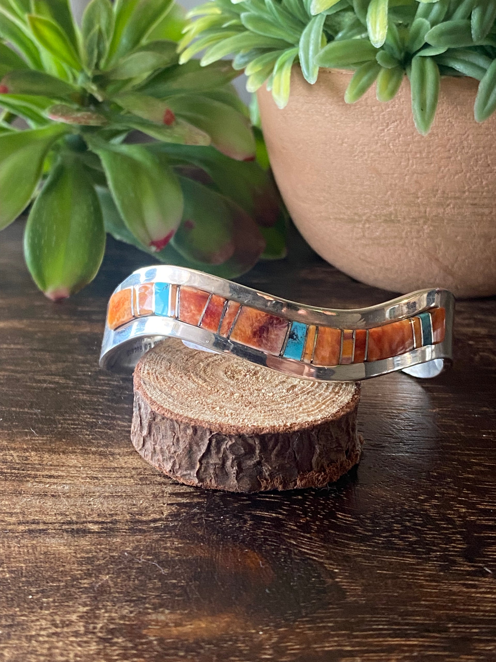 Patricia Ed Becenti Multi Stone & Sterling Silver Inlay Cuff Bracelet