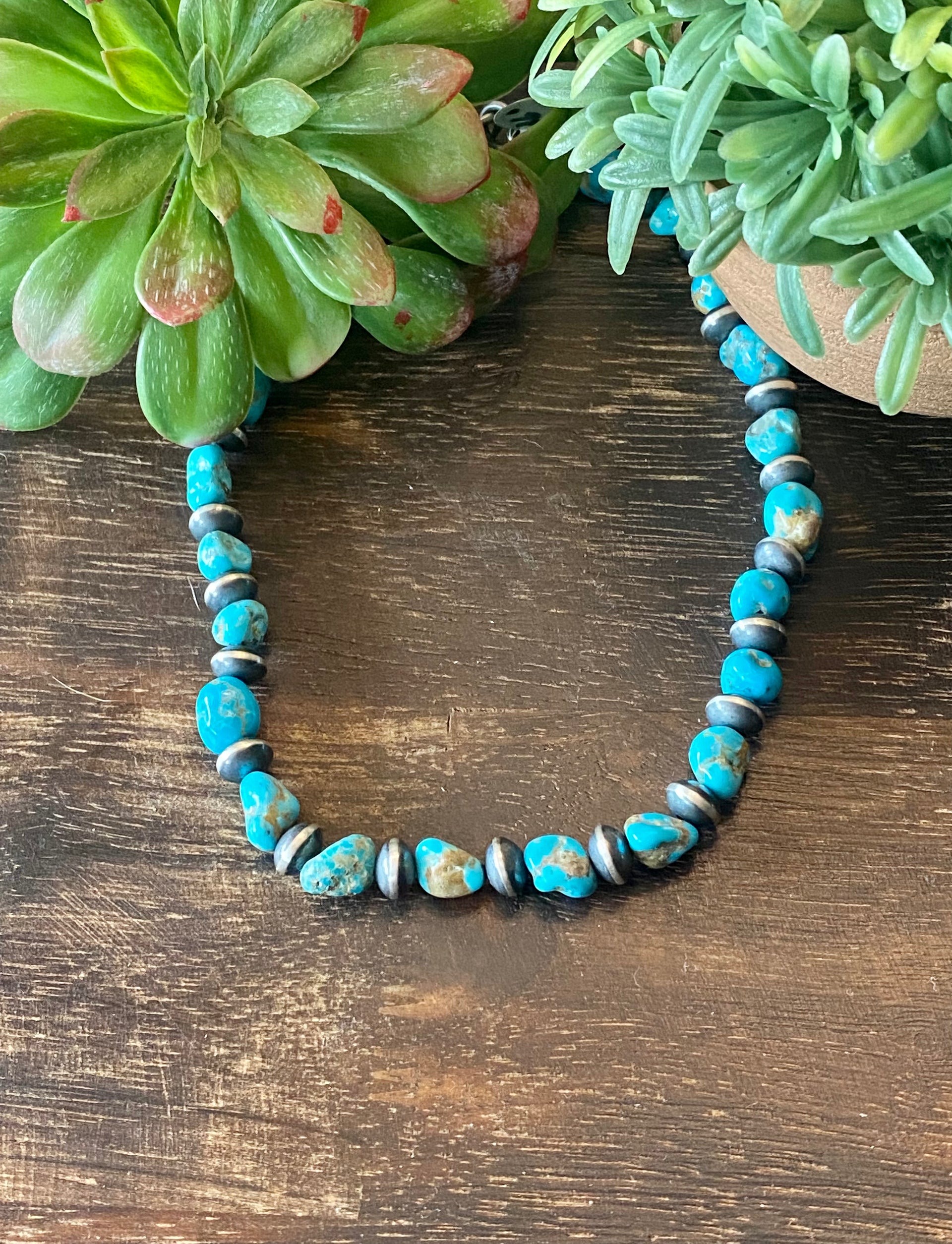 Navajo Strung Campitos Turquoise & Sterling Silver Pearl Necklace