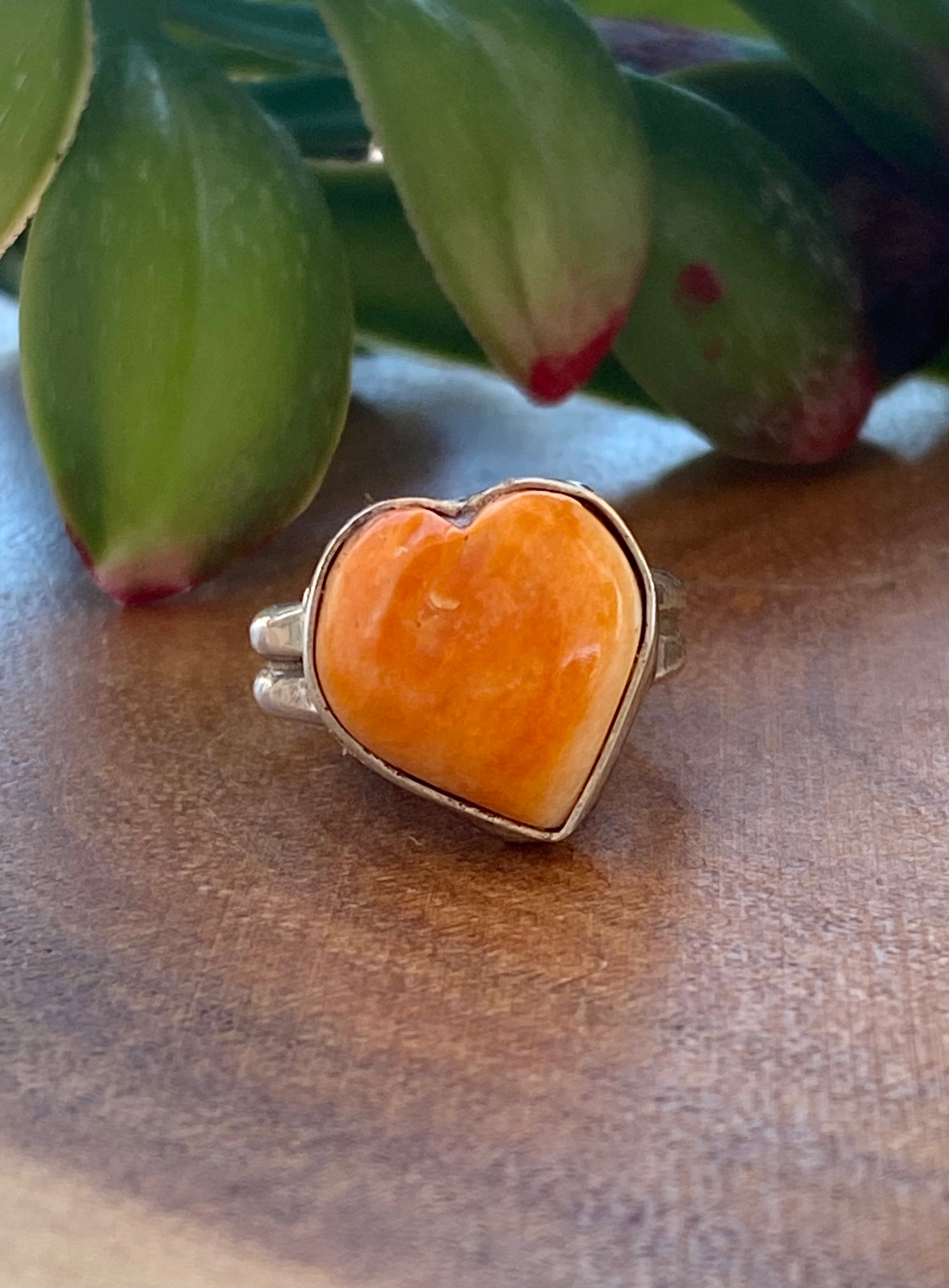 Rick Enriquez Spiny Oyster & Sterling Silver Heart Ring Size 7