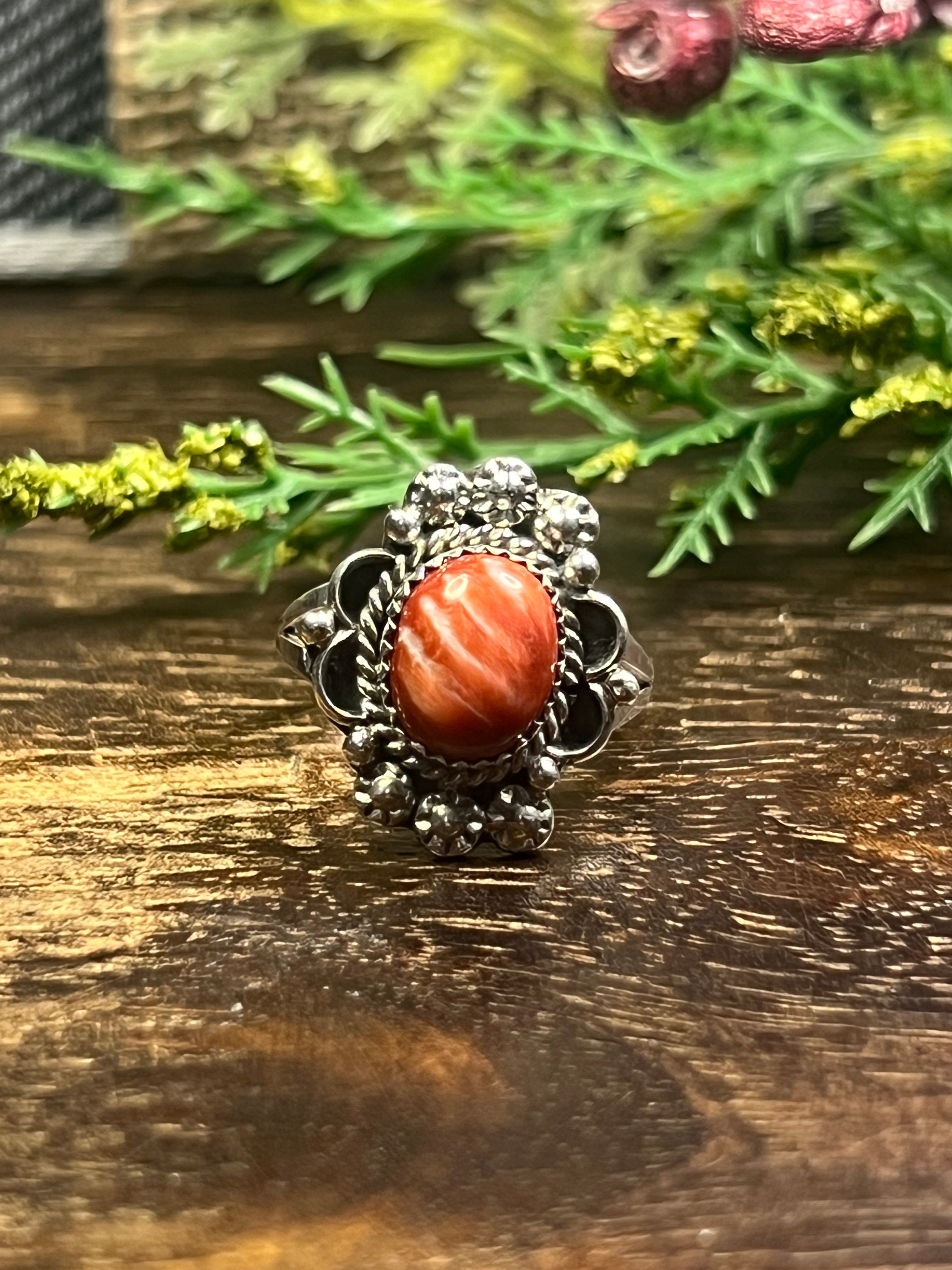 Freda Martinez Spiny Oyster & Sterling Silver Ring Size 7