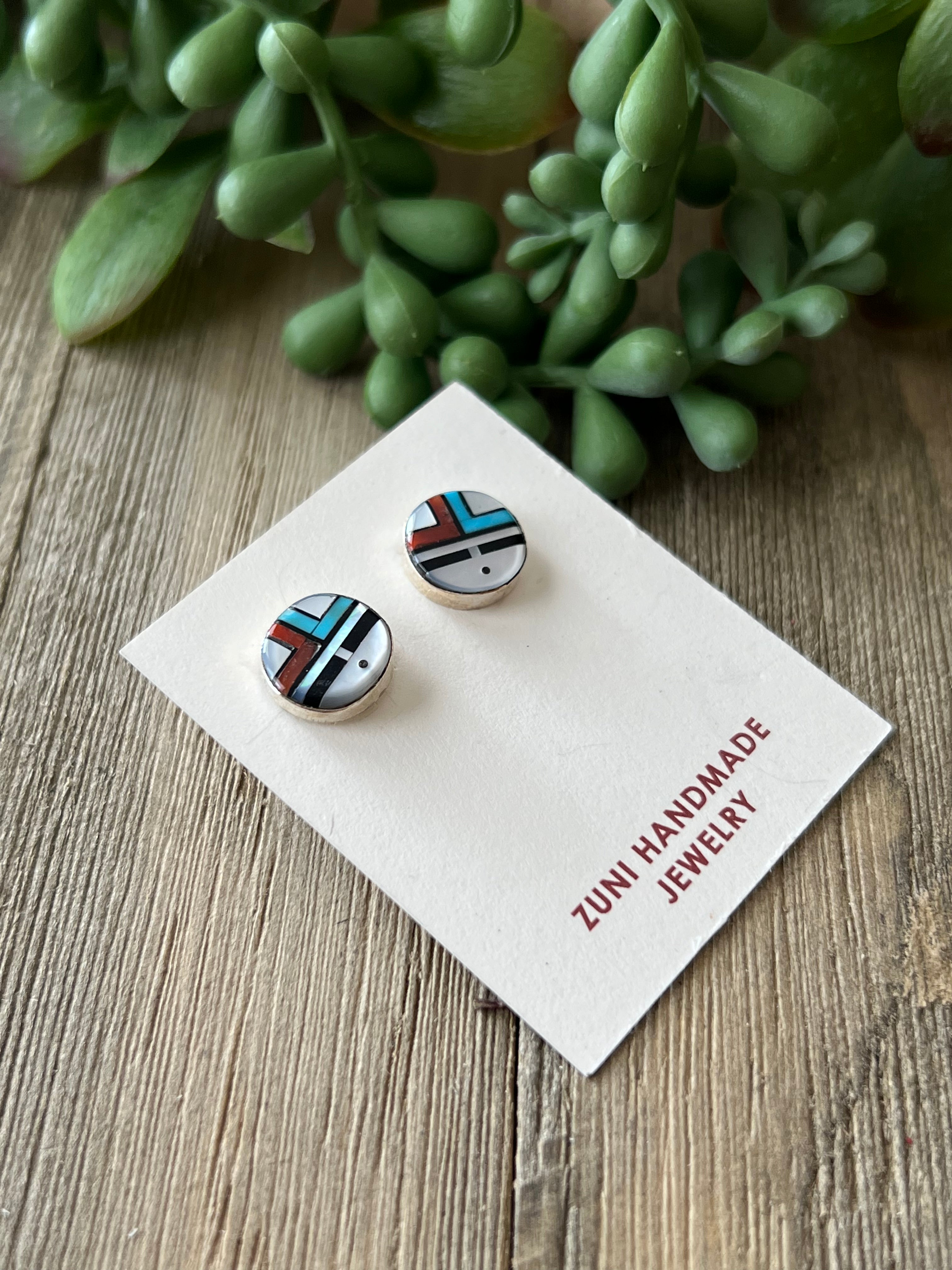 Zuni Made Multi Stone & Sterling Silver Post Inlay Earrings