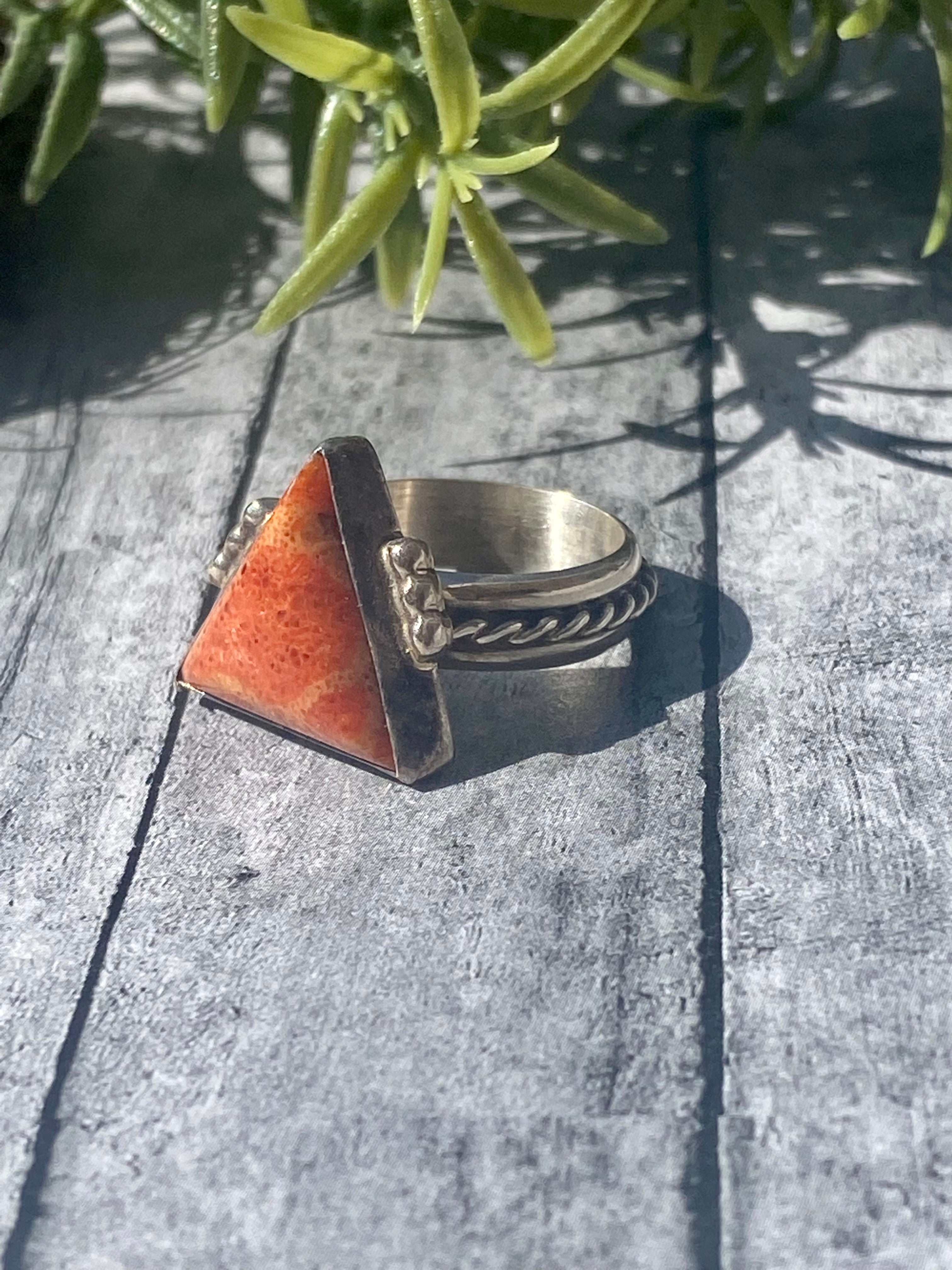 Renelle Perry Apple Coral & Sterling Silver Ring Size 5.75