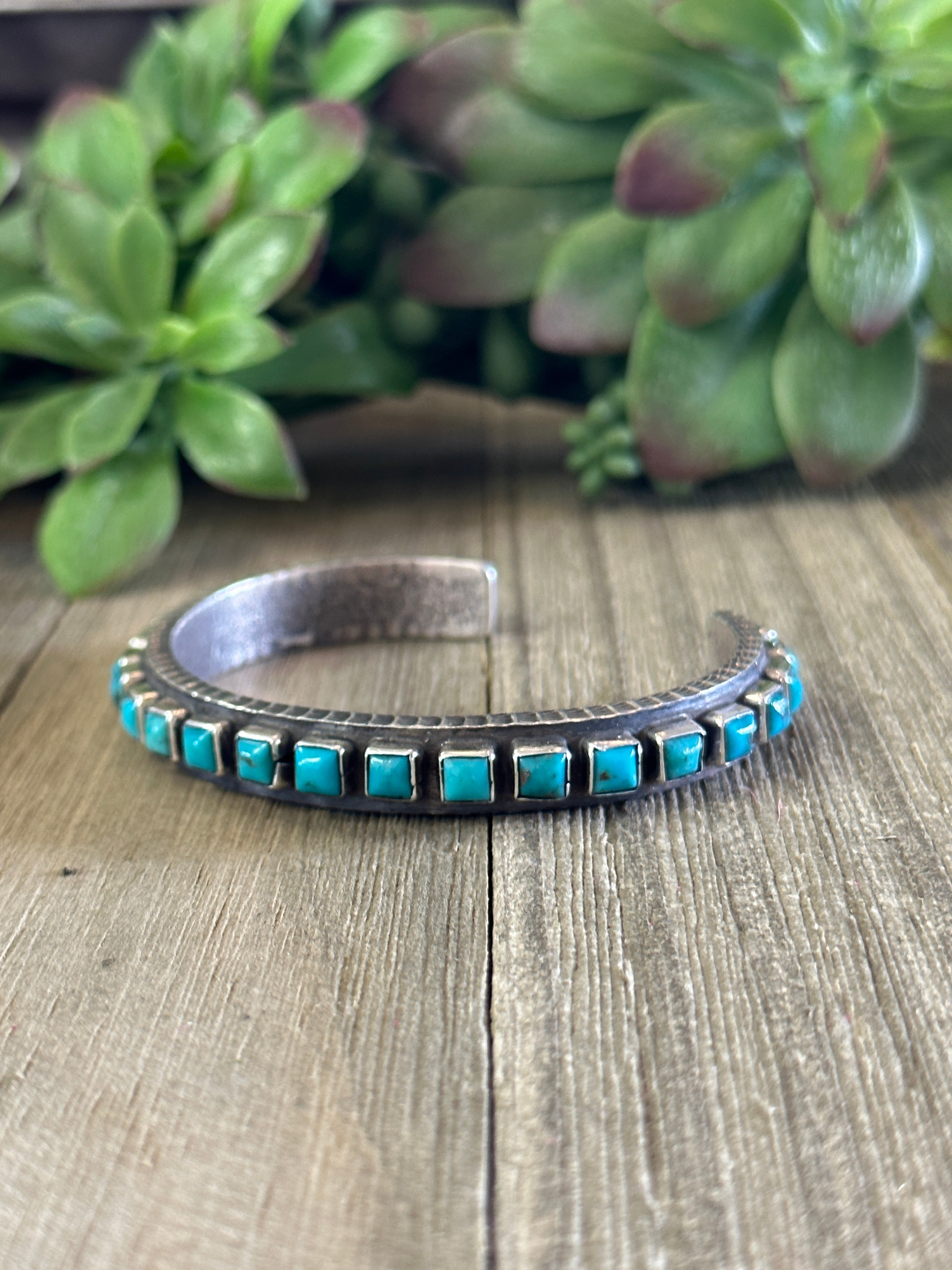 Navajo Made Kingman Turquoise & Sterling Silver Cuff Bracelet