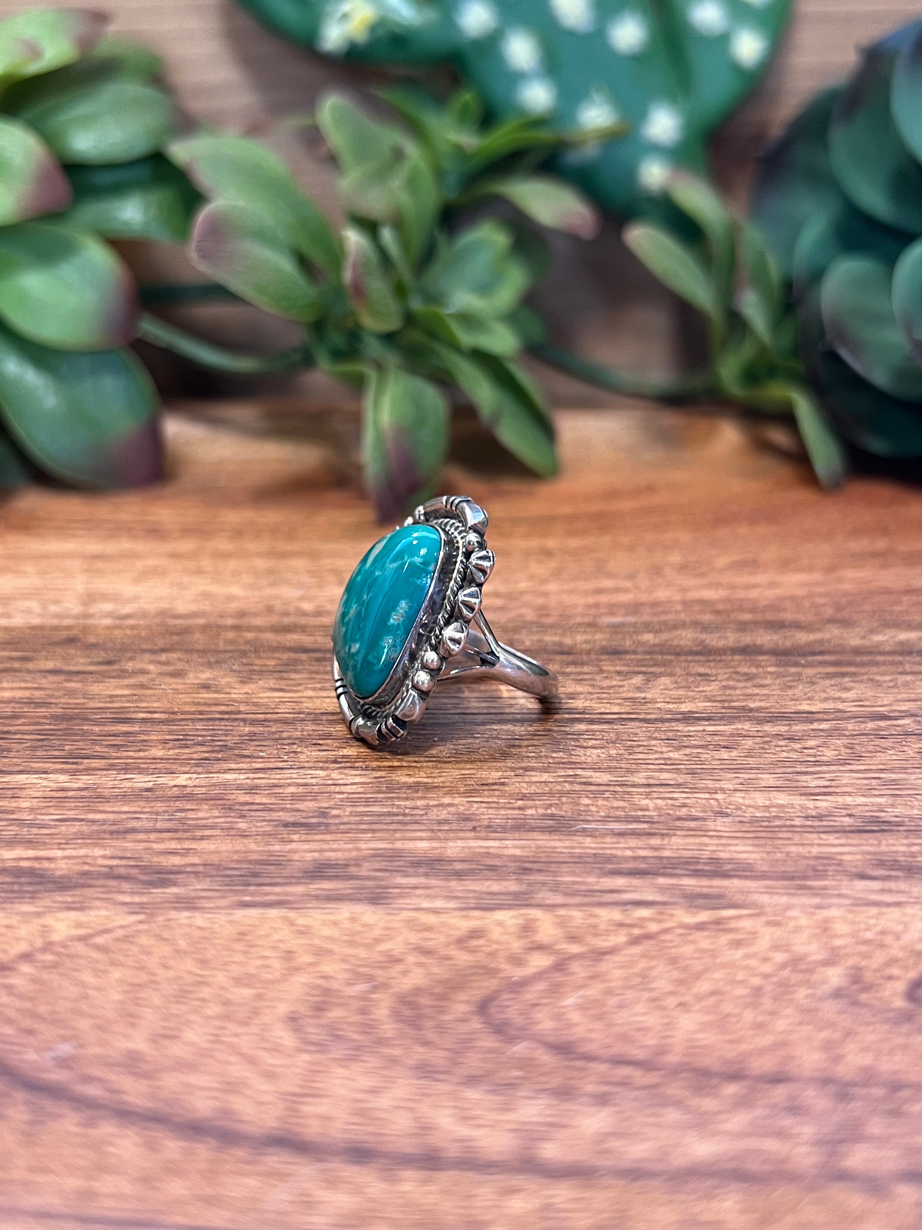 Navajo Turquoise & Sterling Silver Ring Size 6.75
