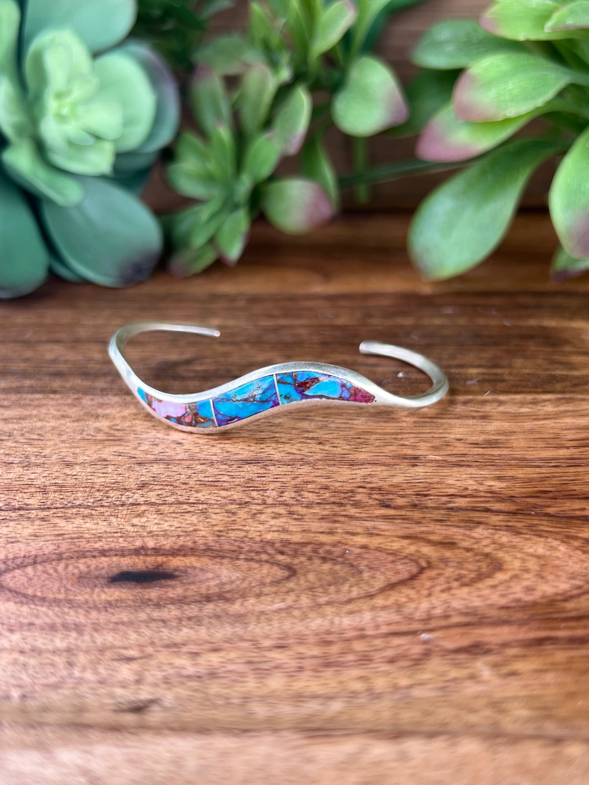 Navajo Pink Mohave Turquoise & Sterling Silver Cuff Bracelet
