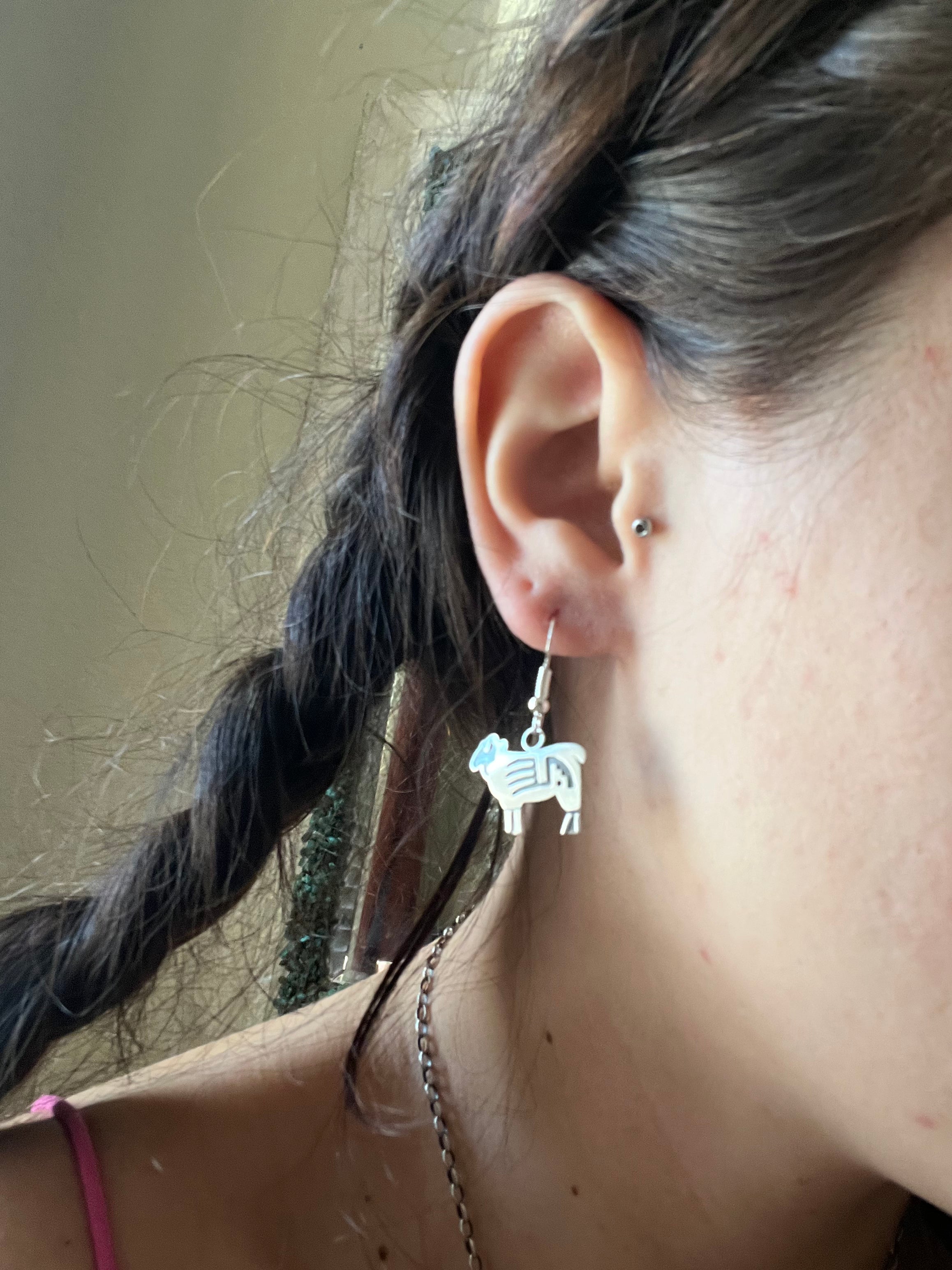 Navajo Made Sterling Silver Dangle Lamb Earrings