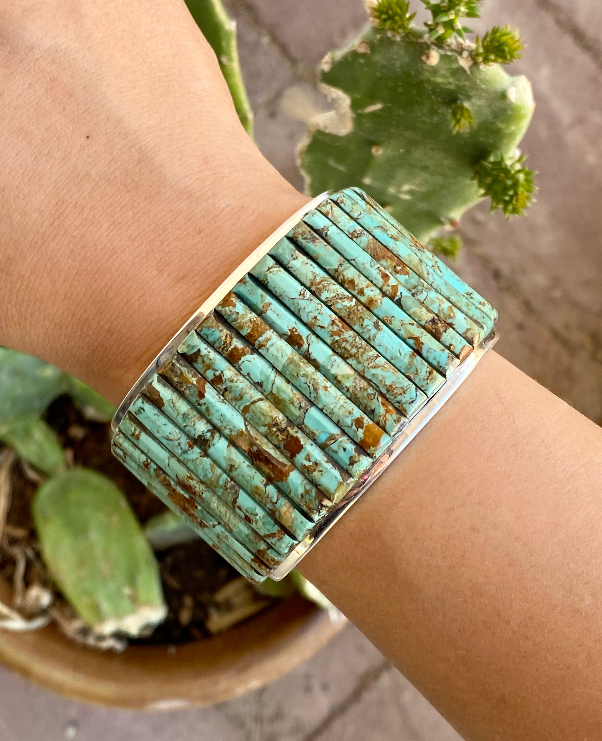 Navajo Made #8 Turquoise & Sterling Silver Cobblestone Cuff Bracelet