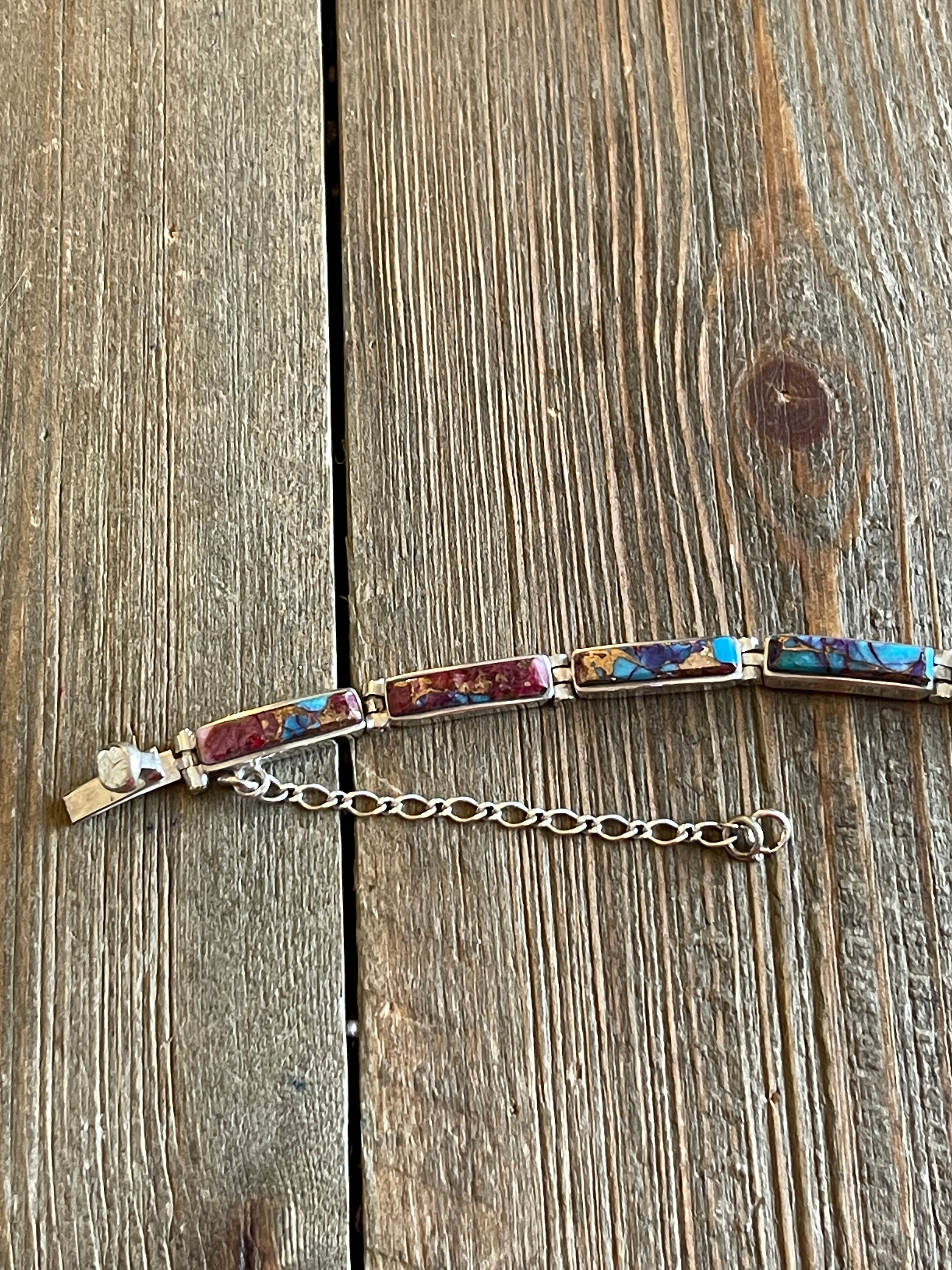 Navajo Pink Dream Mohave Turquoise & Sterling Silver Link Bracelet