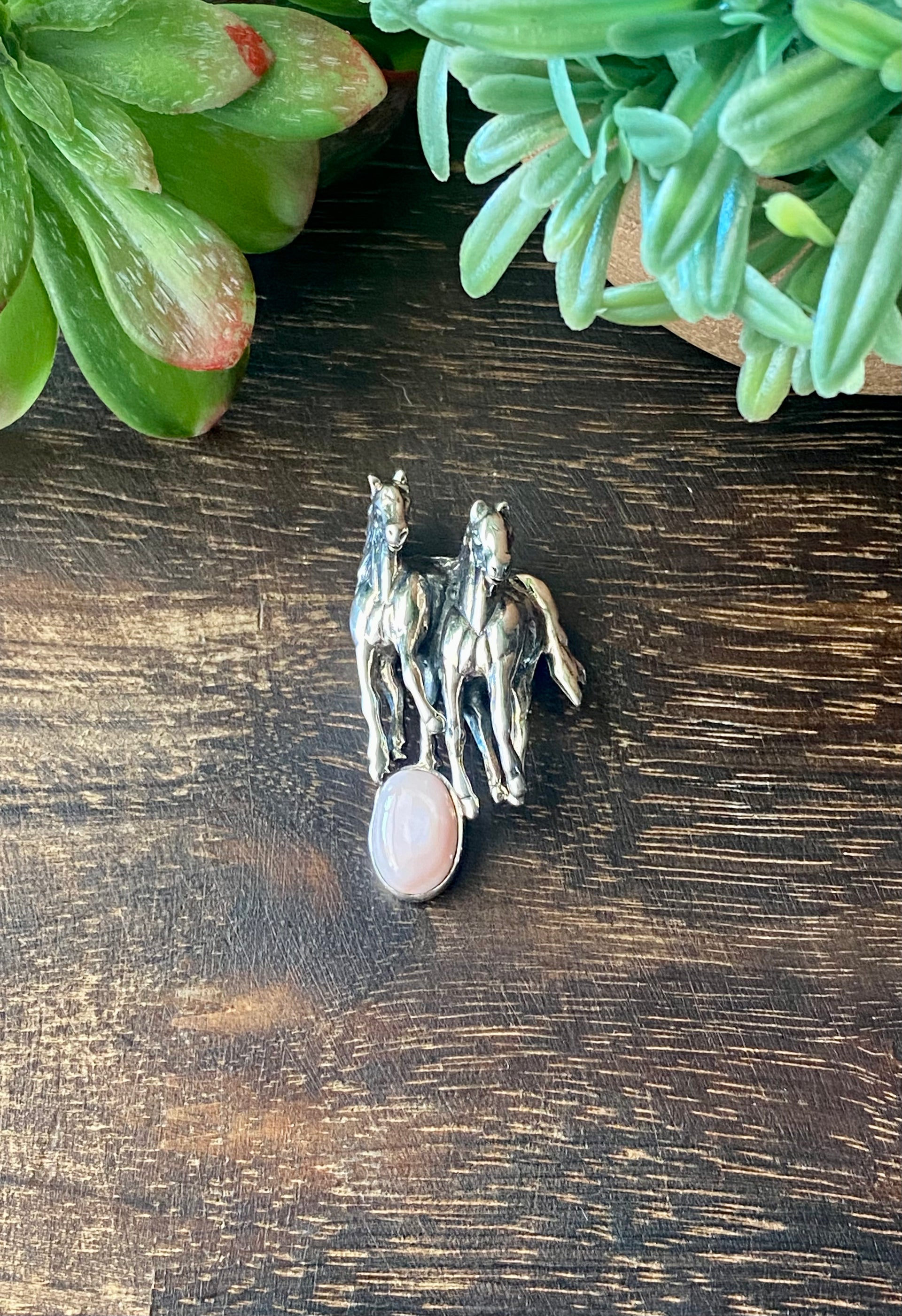 Navajo Made Pink Conch Shell & Sterling Silver Horse Pin