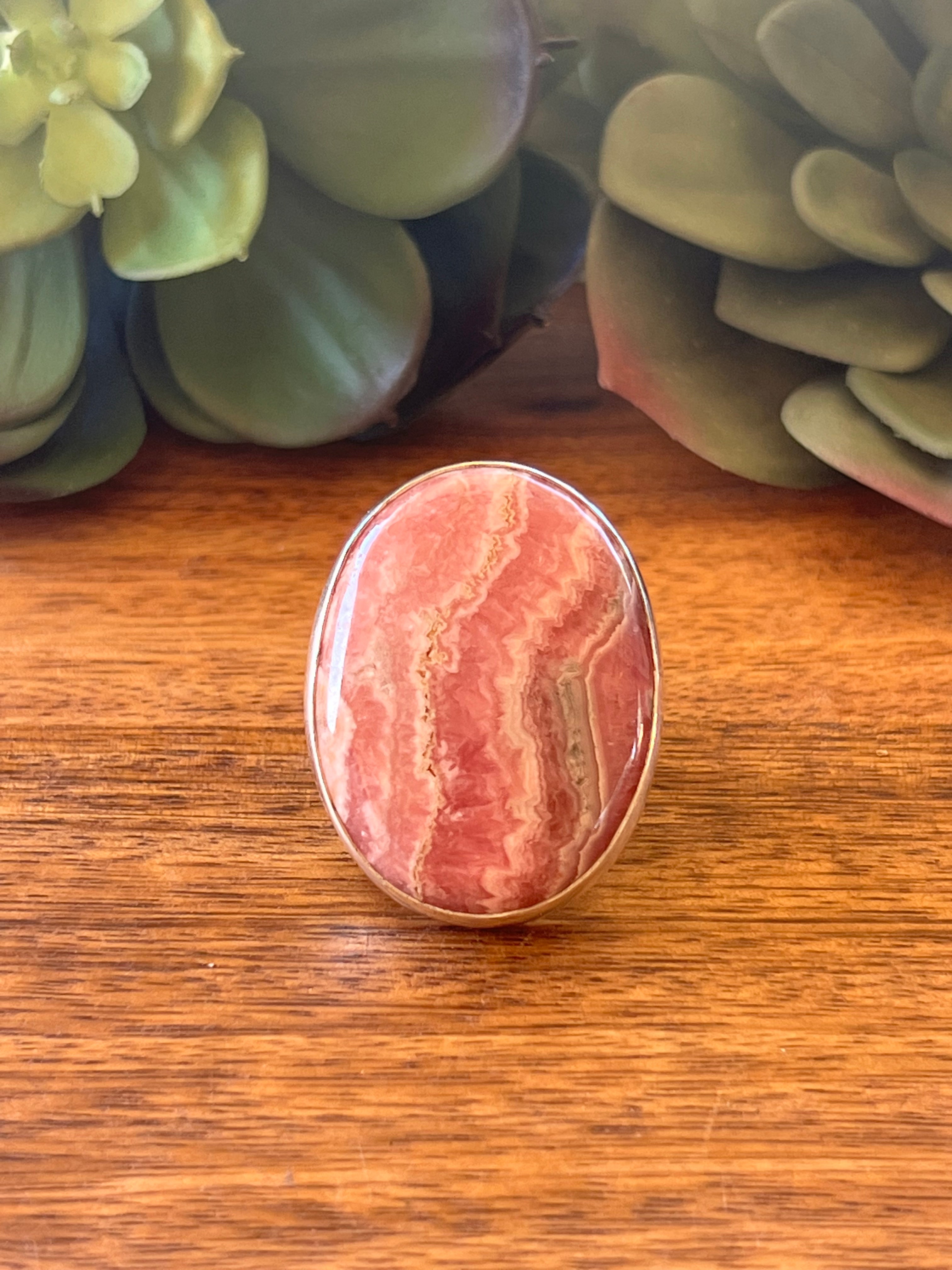 Navajo Made Rhodochrosite & Sterling Silver Ring Size 7.25