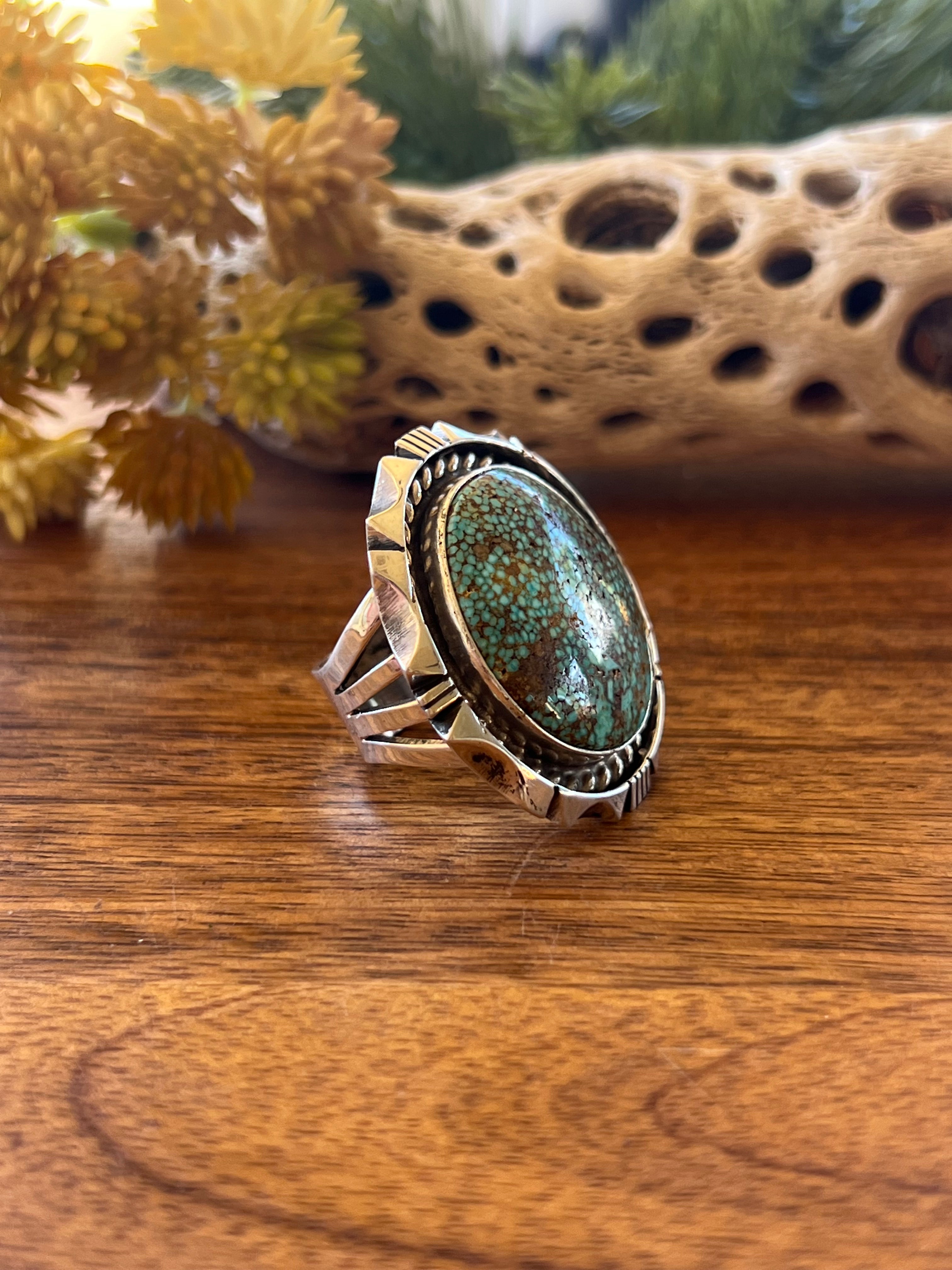 Eddie Secatero High Grade Turquoise Mountain & Sterling Silver Ring Size 7