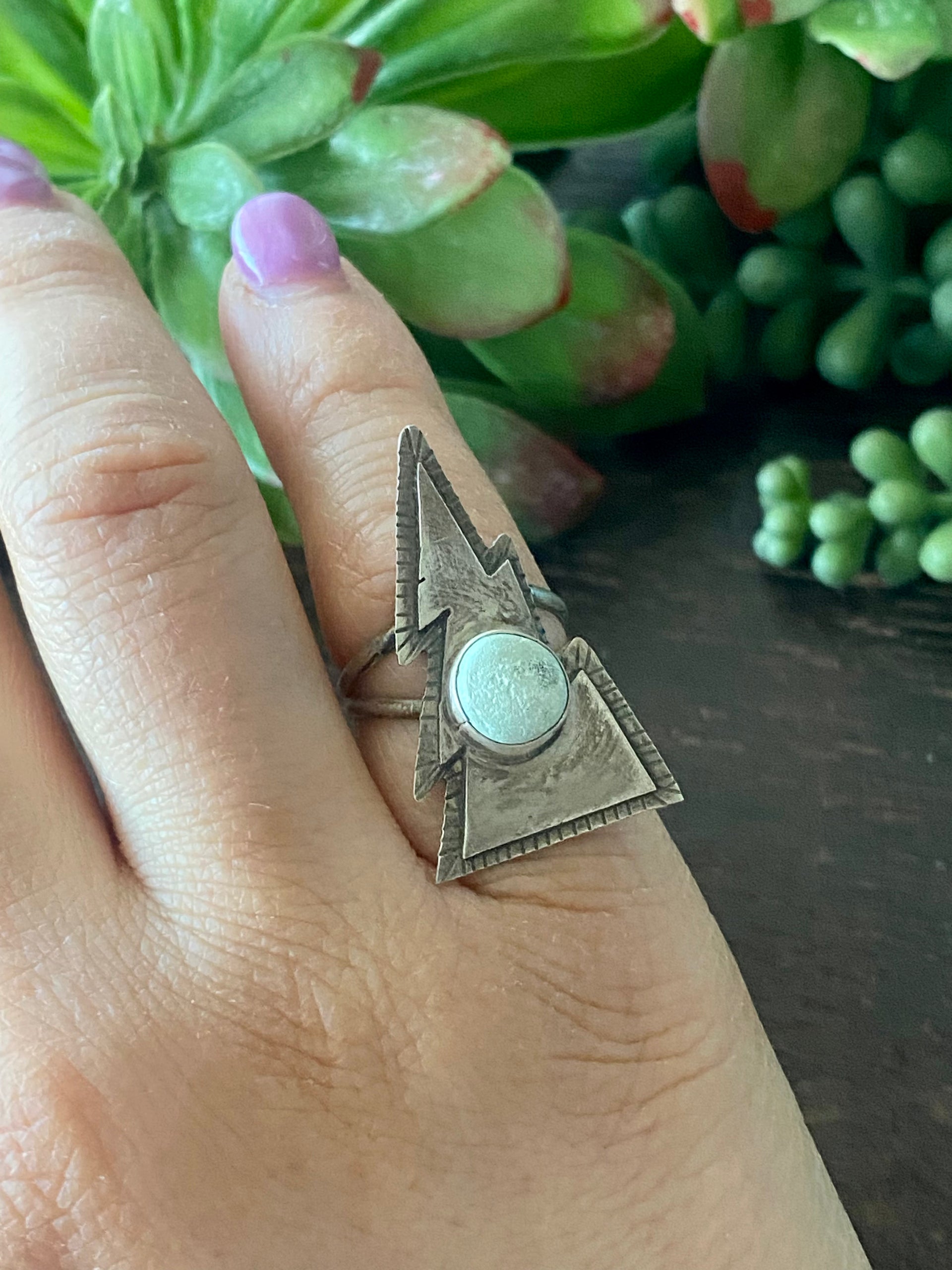Scott Skeets Dry Creek Turquoise & Sterling Silver Lightning Bolt Ring Size 6