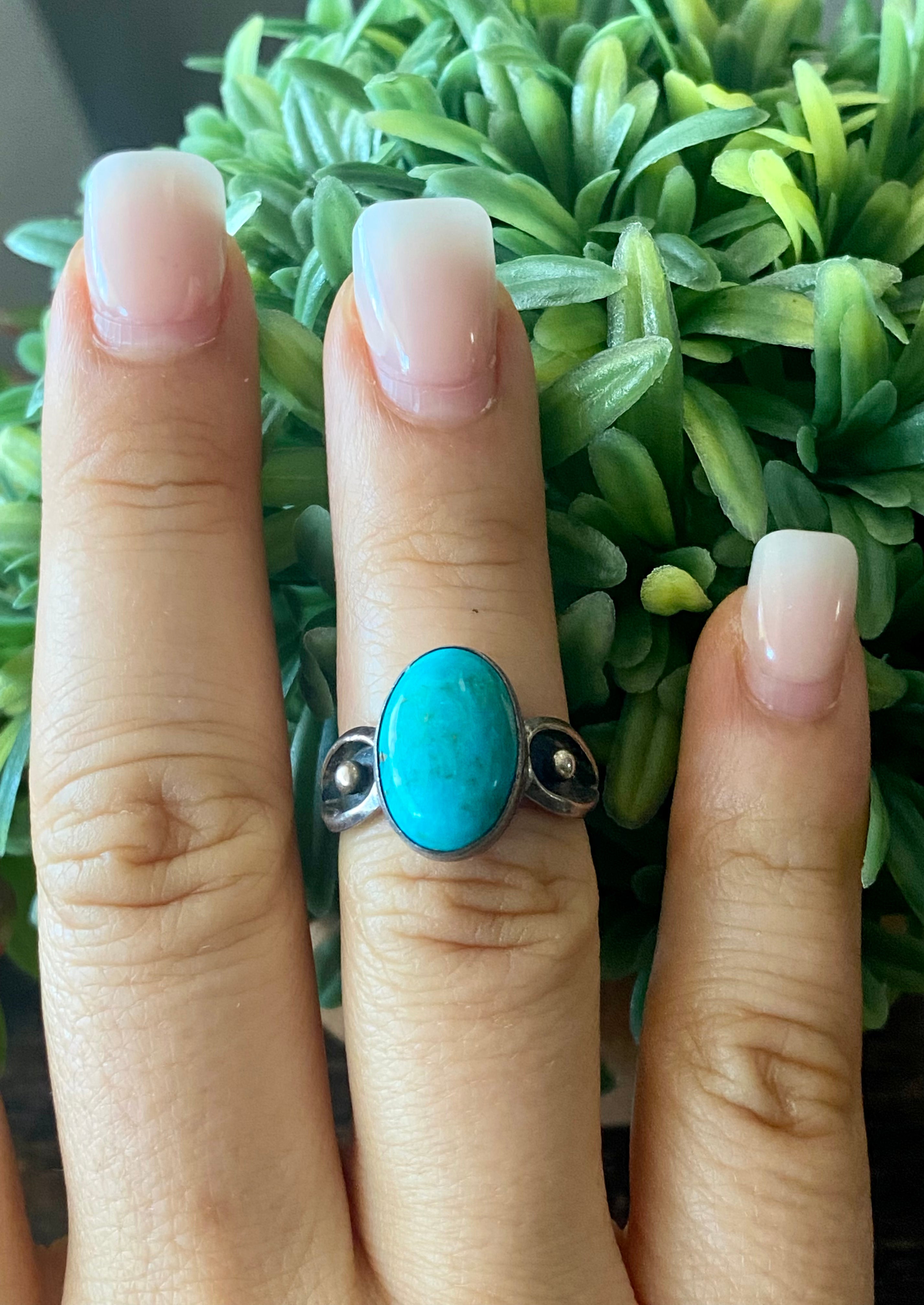 Navajo Made Kingman Turquoise & Sterling Silver Ring Size 6.5