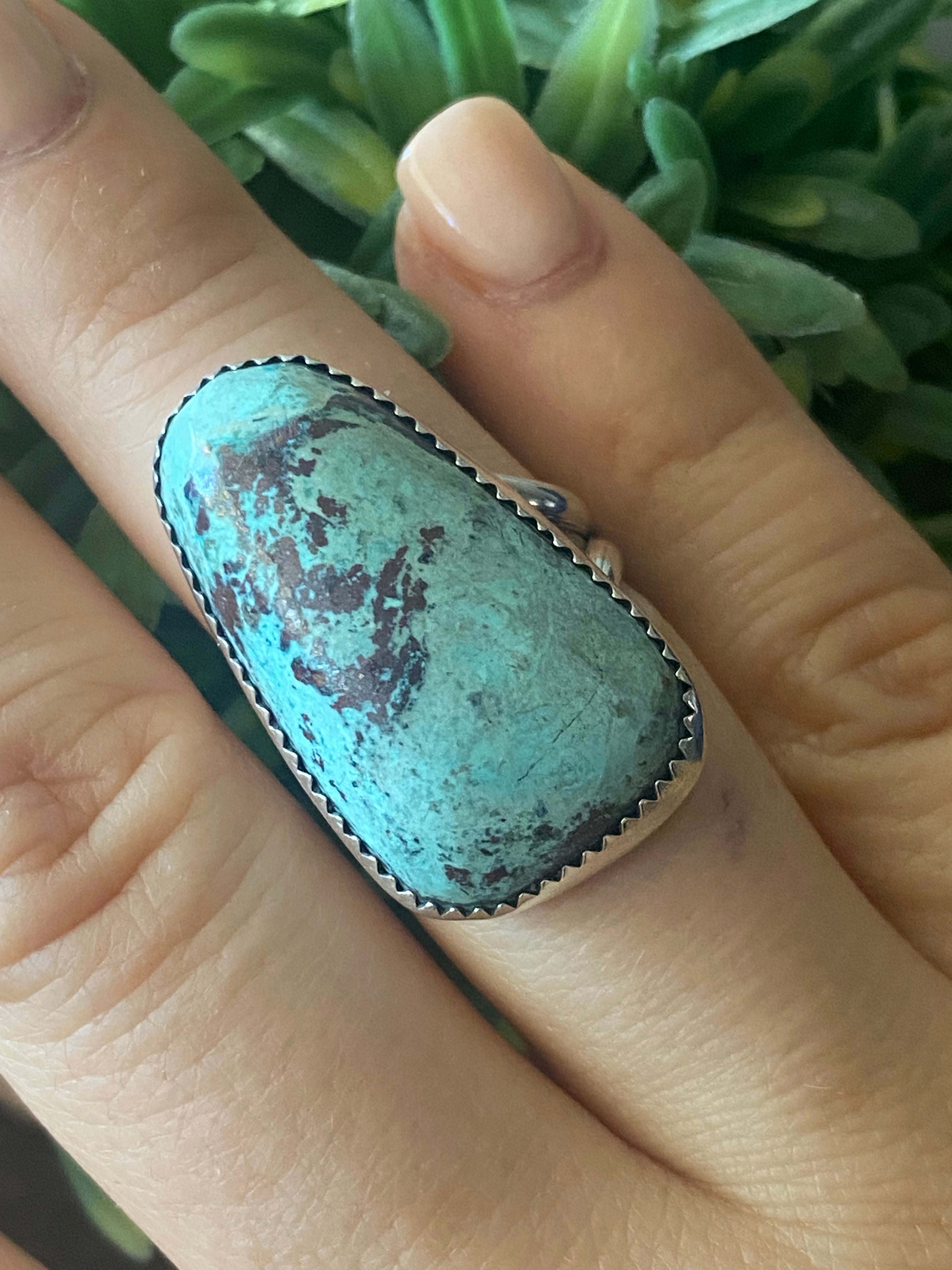 Leslie Nez Kingman Turquoise & Sterling Silver Ring Size 7.5