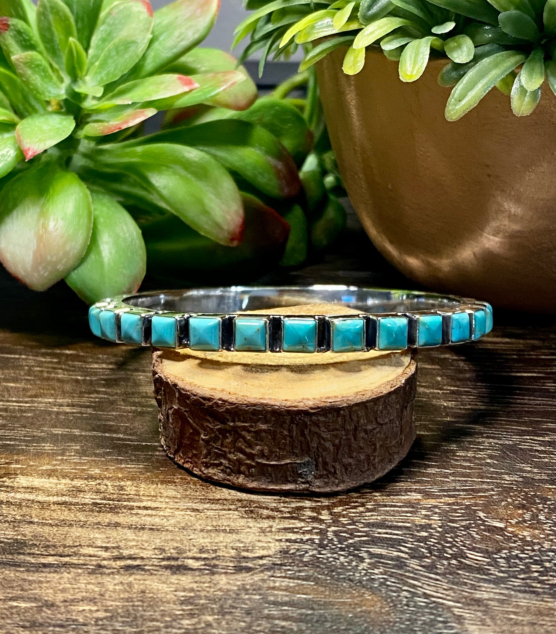 Southwest Handmade Kingman Turquoise & Sterling Silver Bangle Bracelet
