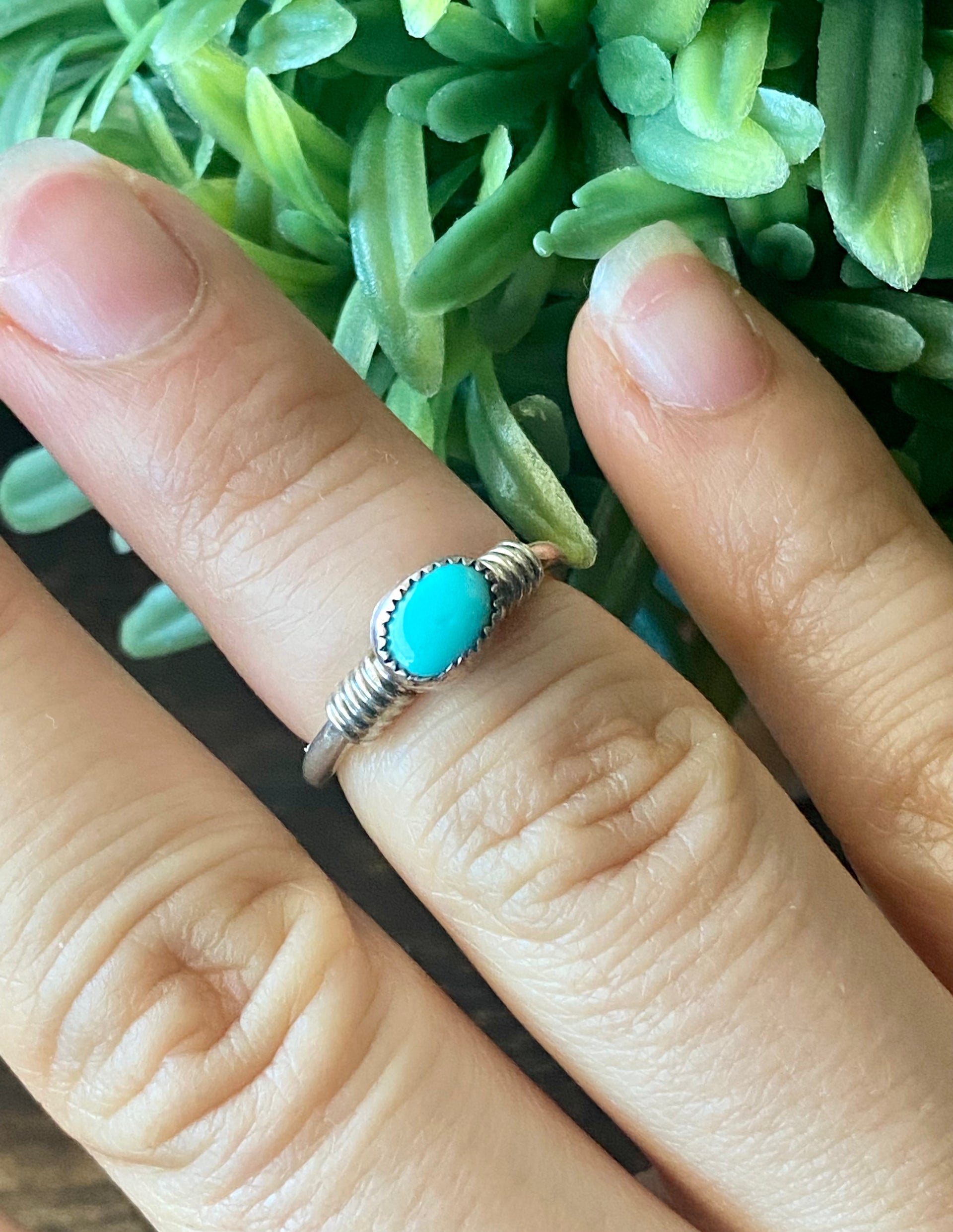 Navajo Made Turquoise & Sterling Silver Butterfly Ring Size 3.75