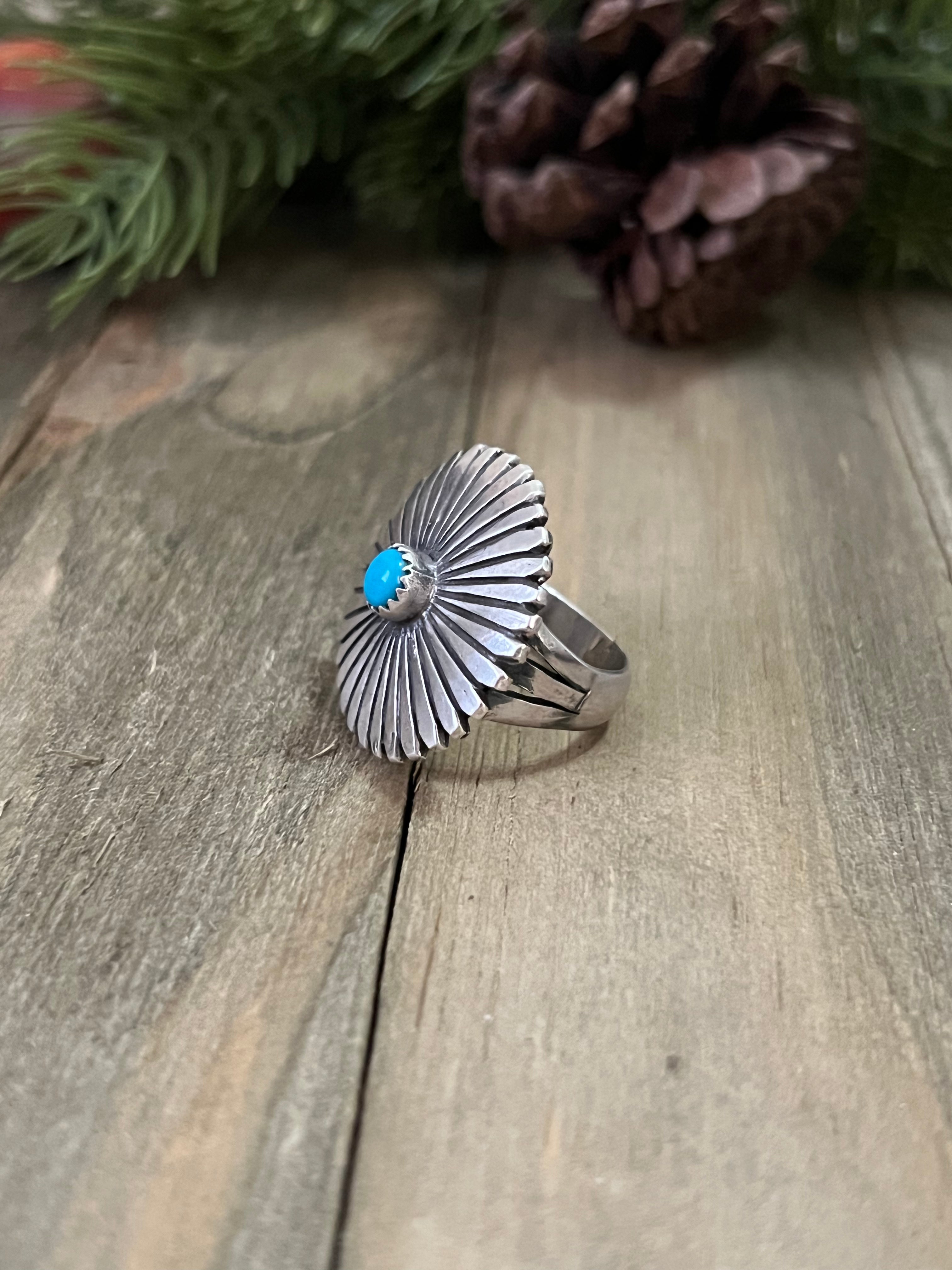 Navajo Made Kingman Turquoise & Sterling Silver Ring