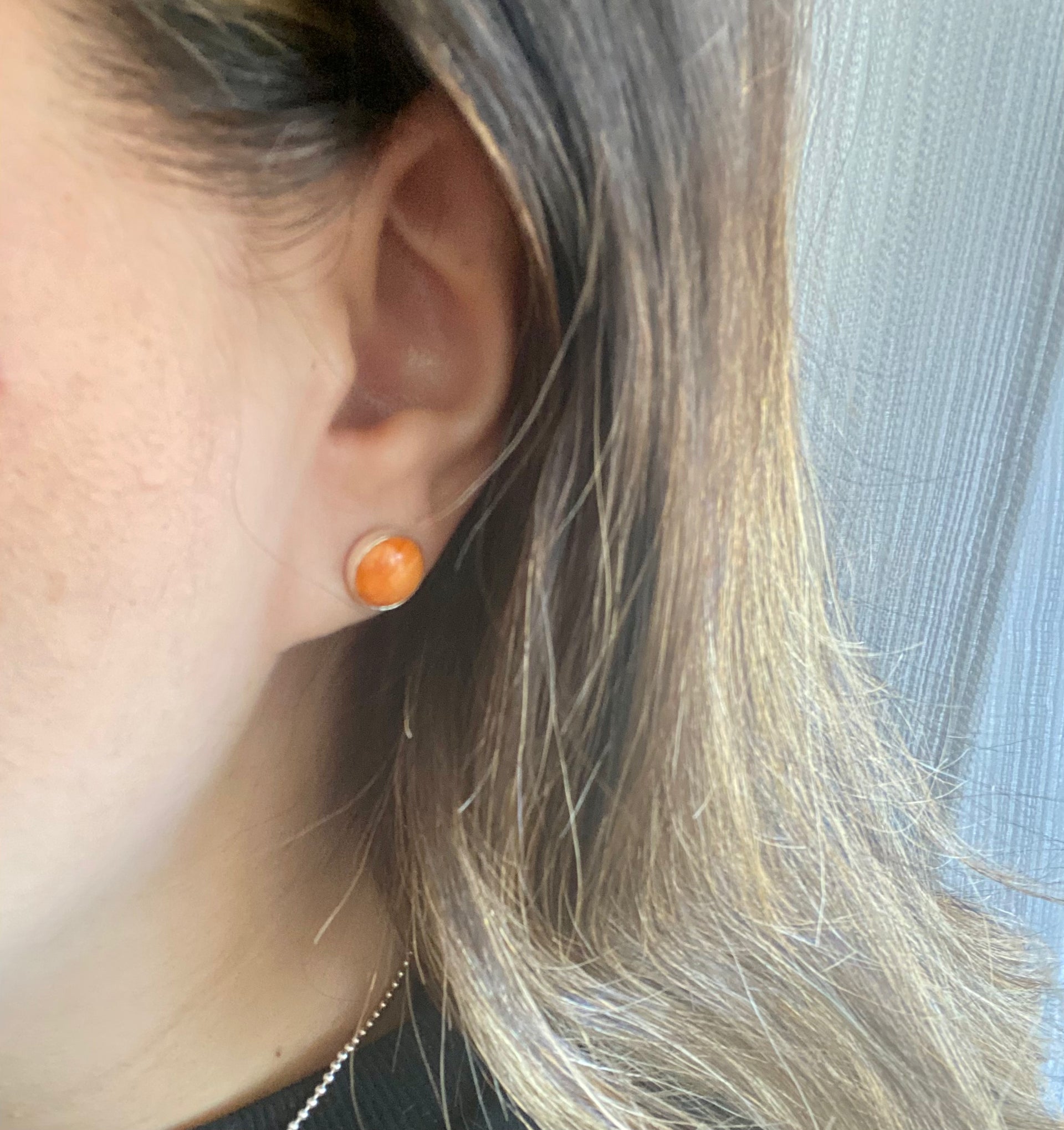 Navajo Made Spiny Oys & Sterling Silver Studs Earrings