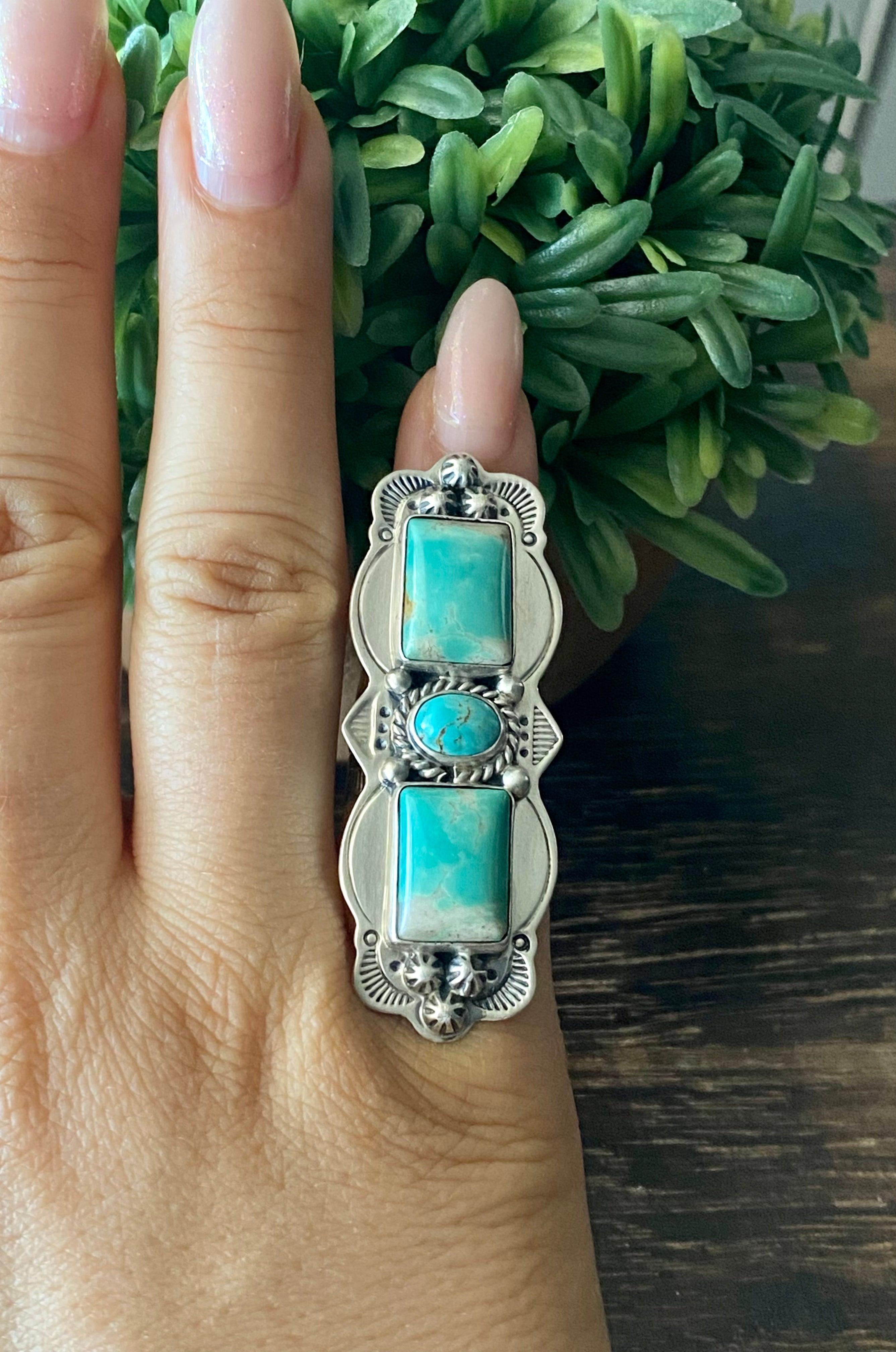 Navajo Made Kingman Turquoise & Sterling Silver Ring Size 5.5