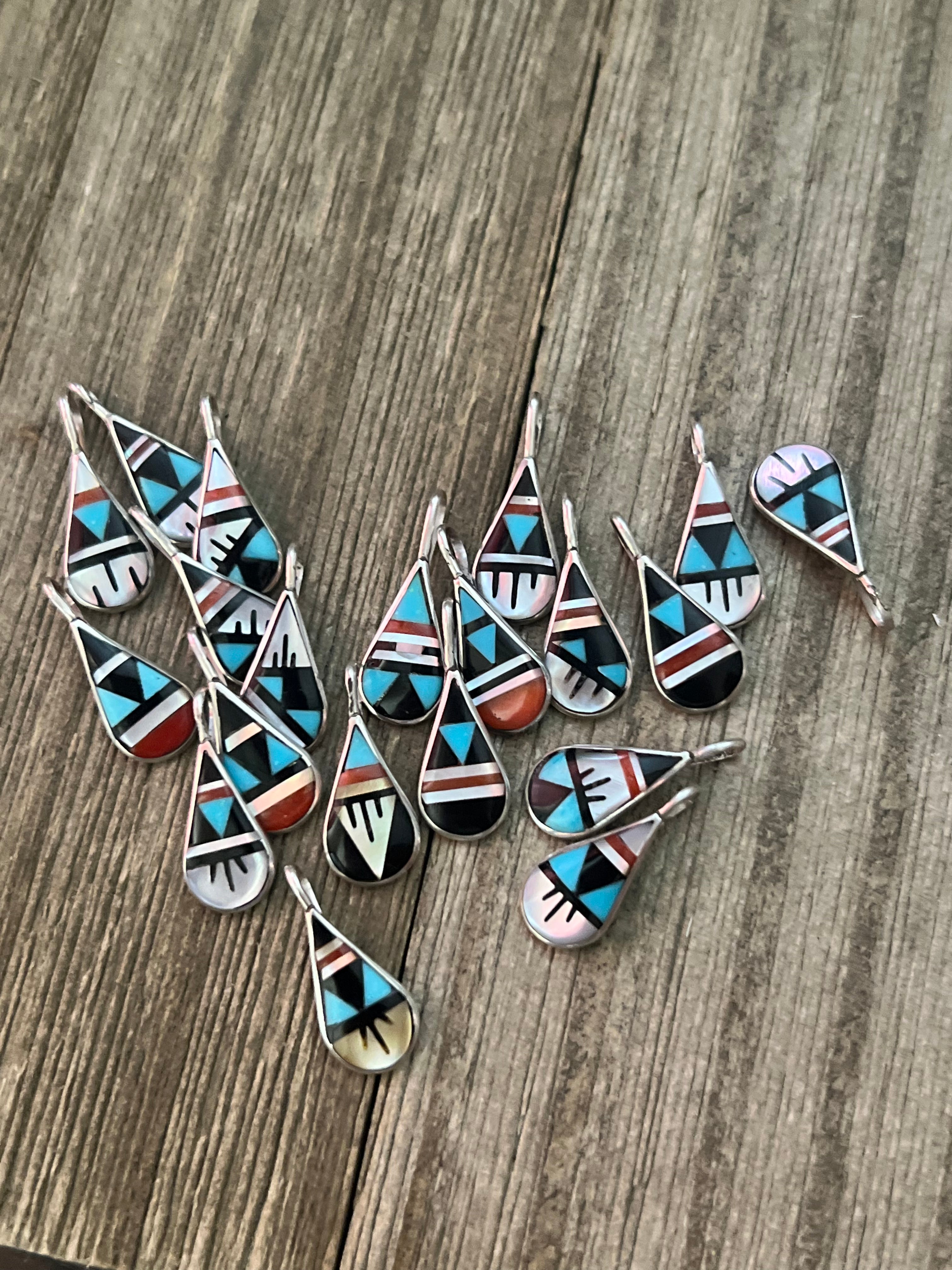 Navajo Made Multi Stone & Sterling Silver Inlay Pendant