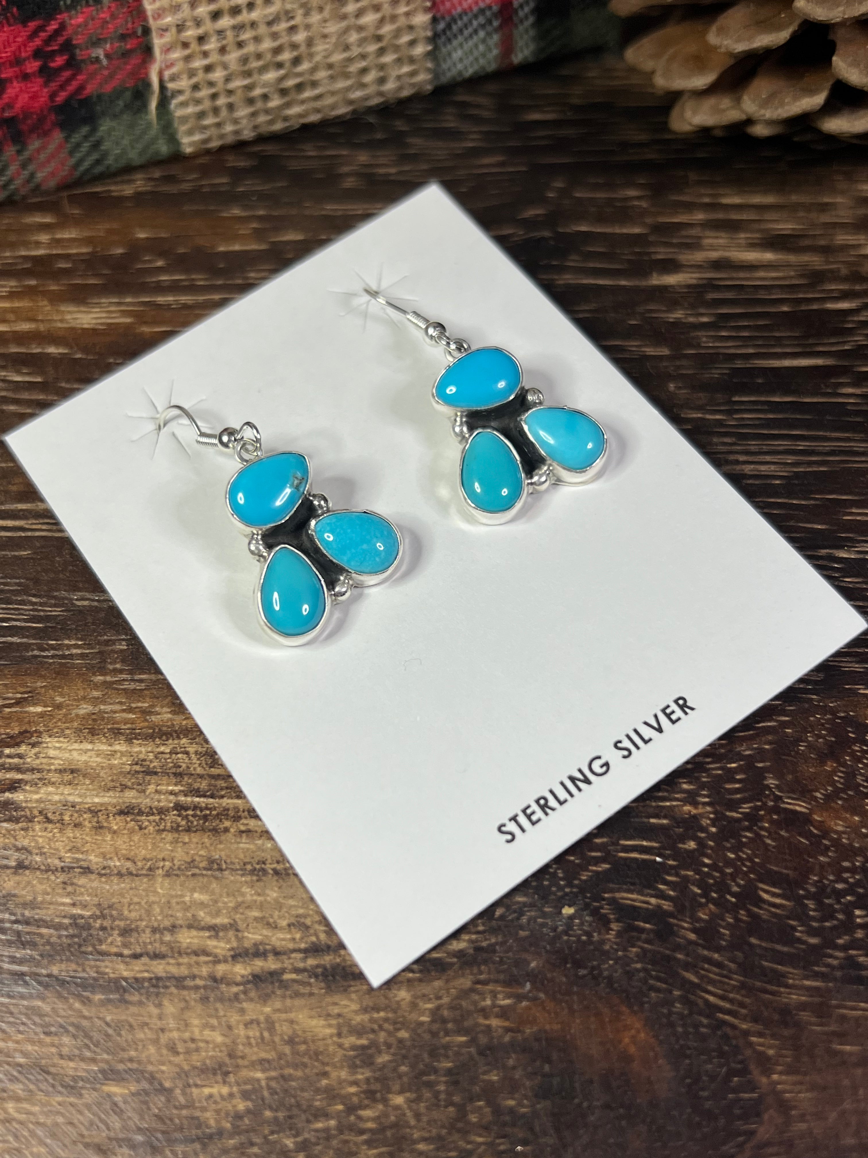 Eunice J Tso Royston Turquoise & Sterling Silver Dangle Earrings