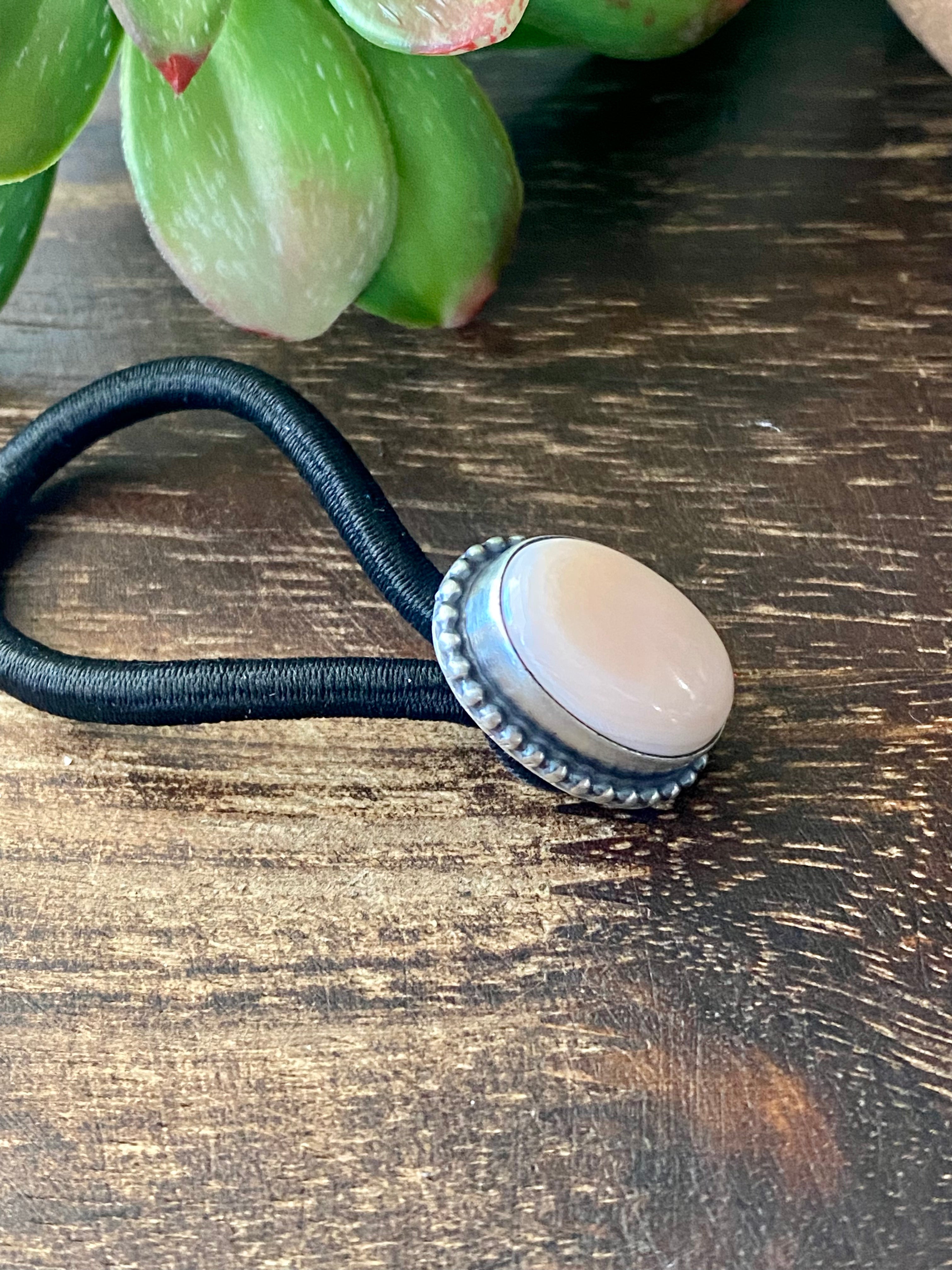 Navajo Made Pink Conch & Sterling Silver Ponytail Holder