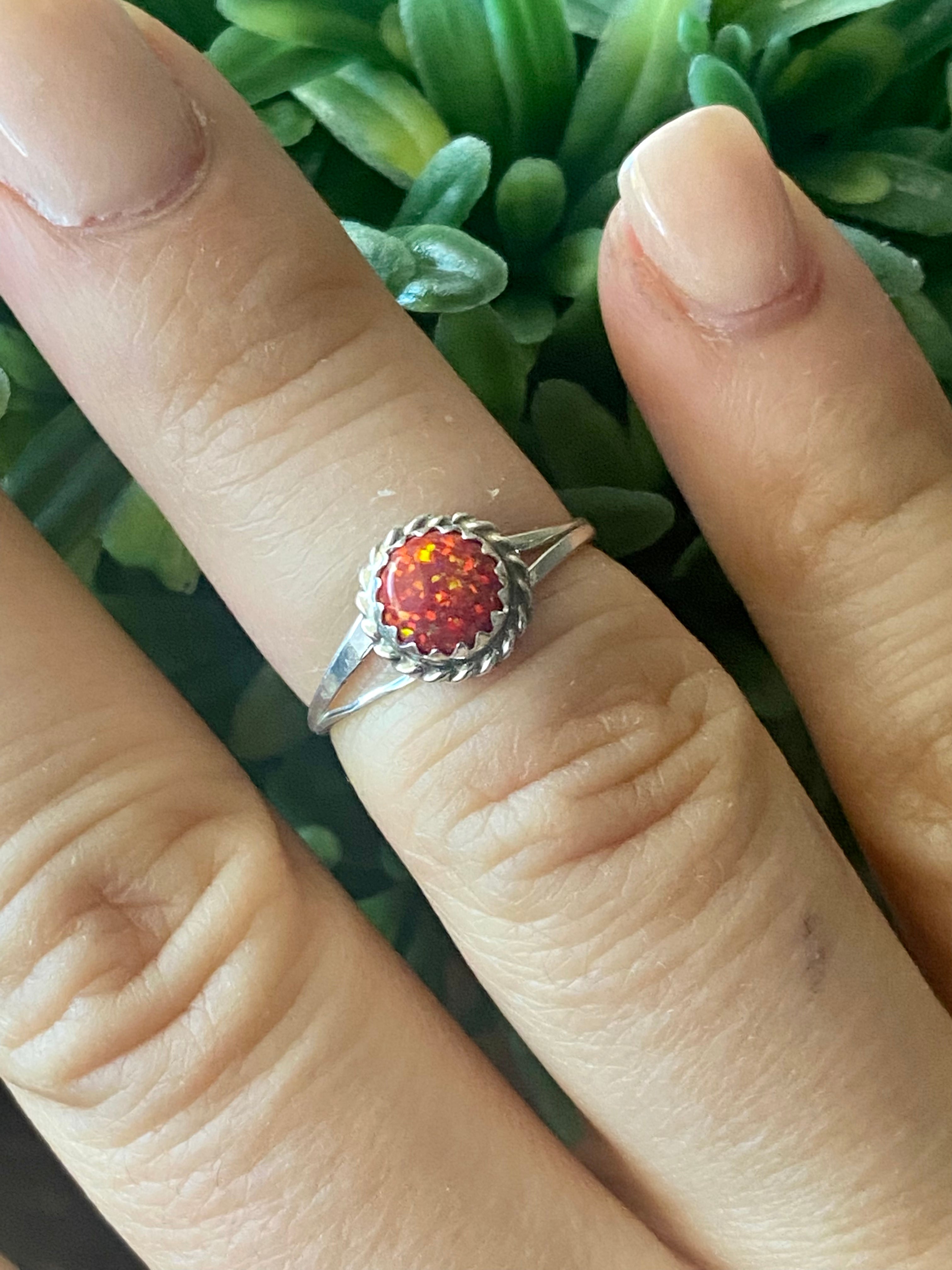 Navajo Made Red Opal & Sterling Silver Ring