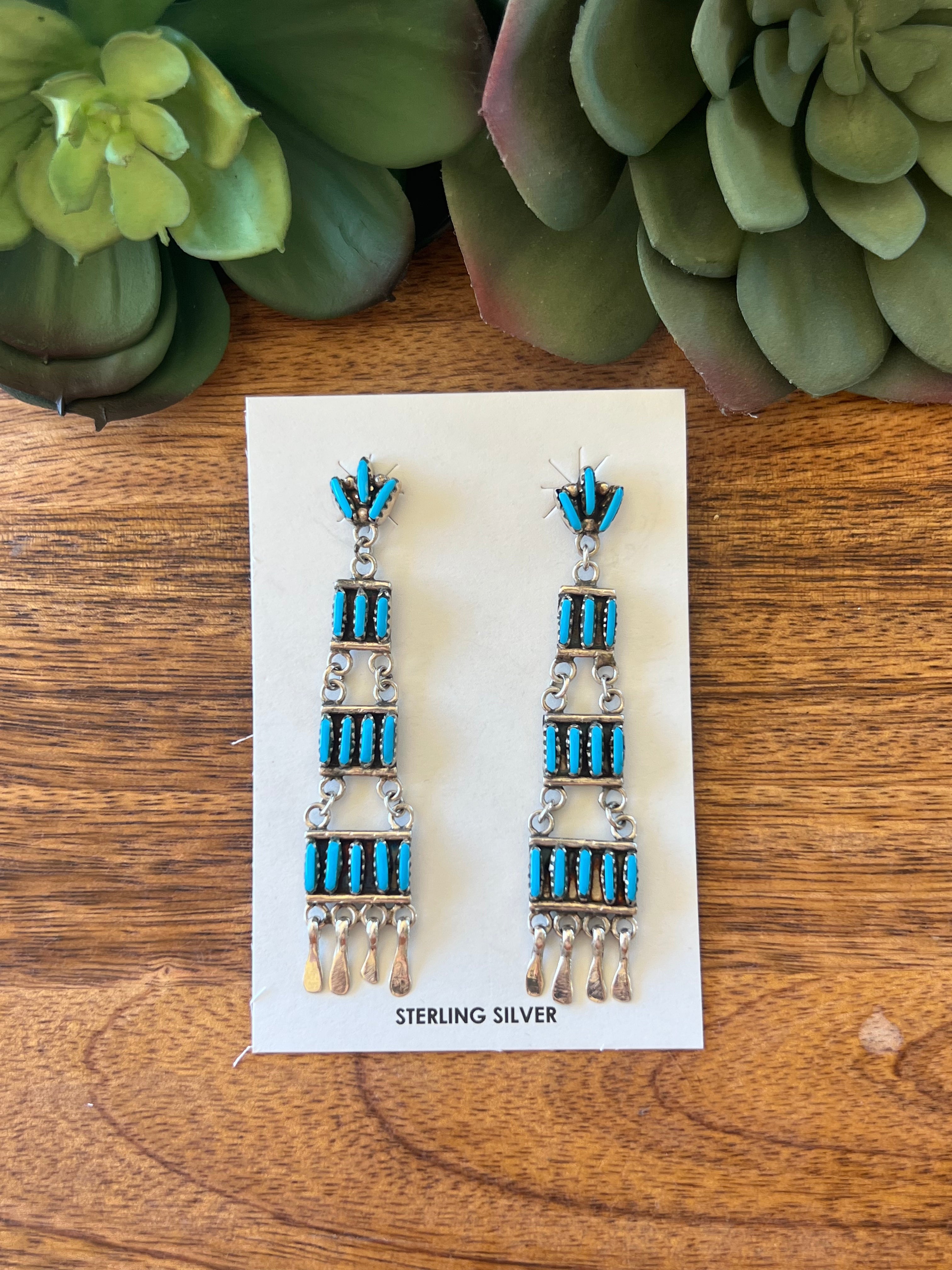 Southwestern Made Kingman Turquoise & Sterling Silver Post Dangle Earrings