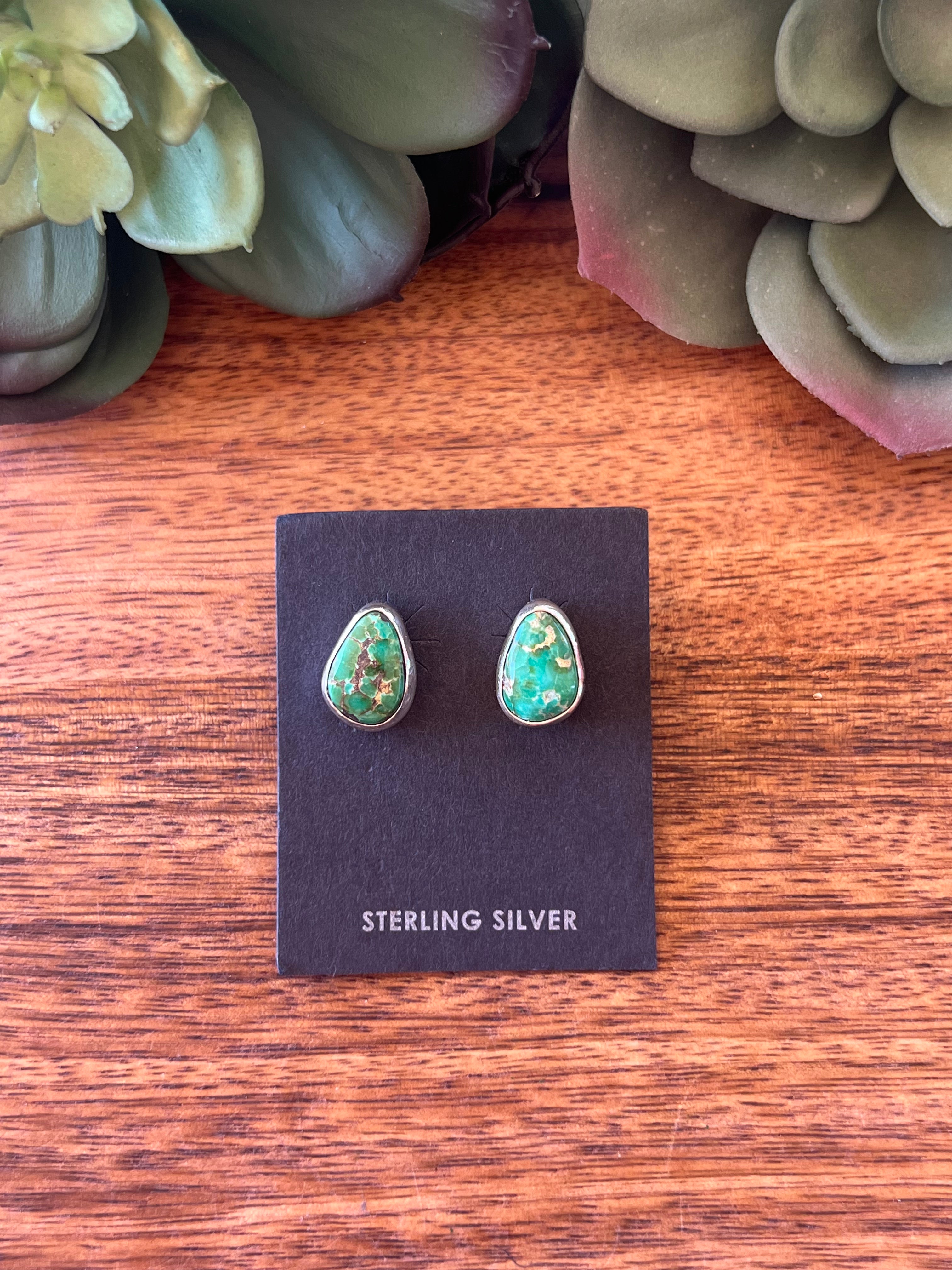 Navajo Made Sonoran Mountain & Sterling Silver Post Earrings