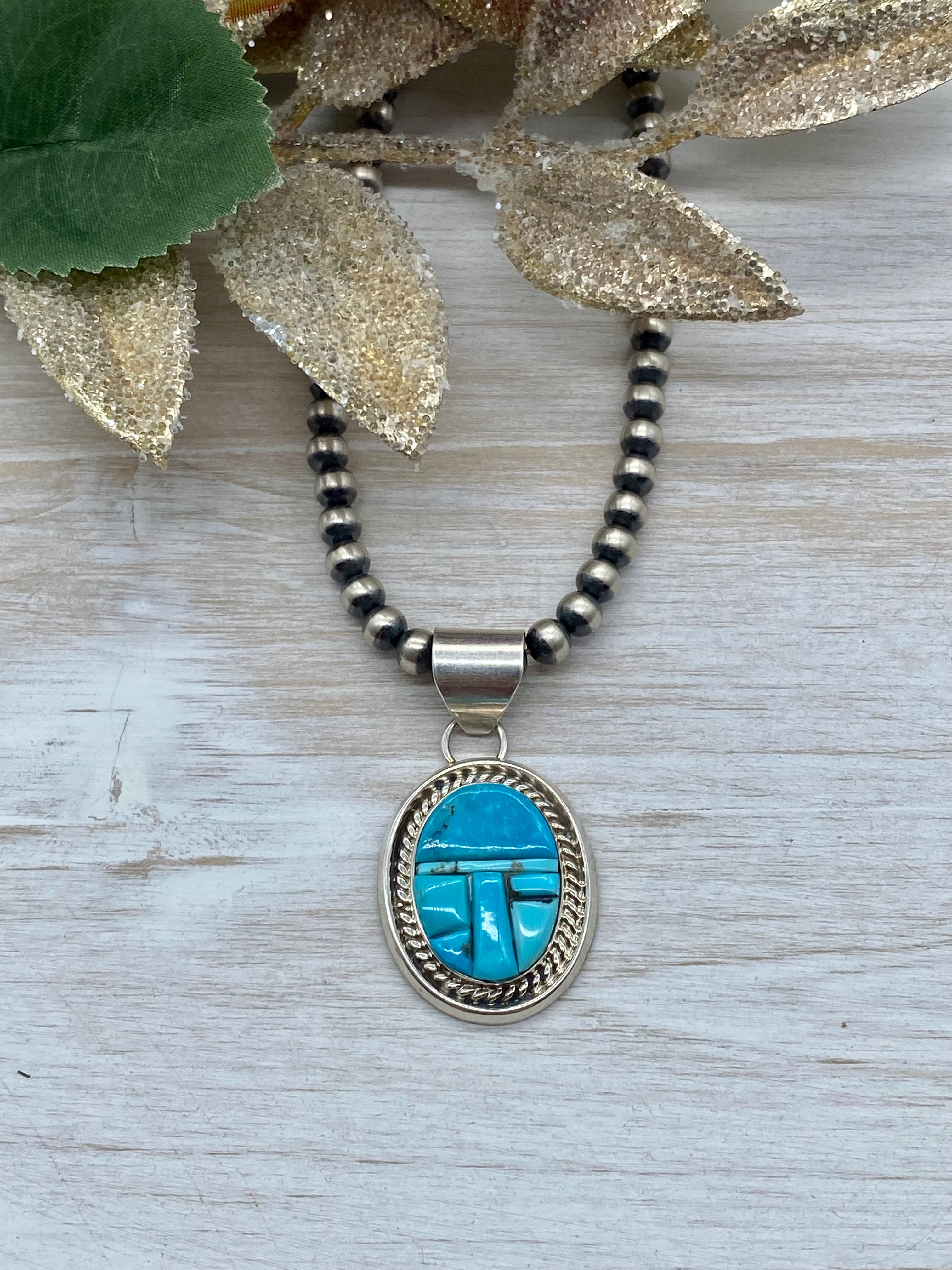 Navajo Made Kingman Turquoise & Sterling Silver Cobblestone Pendant