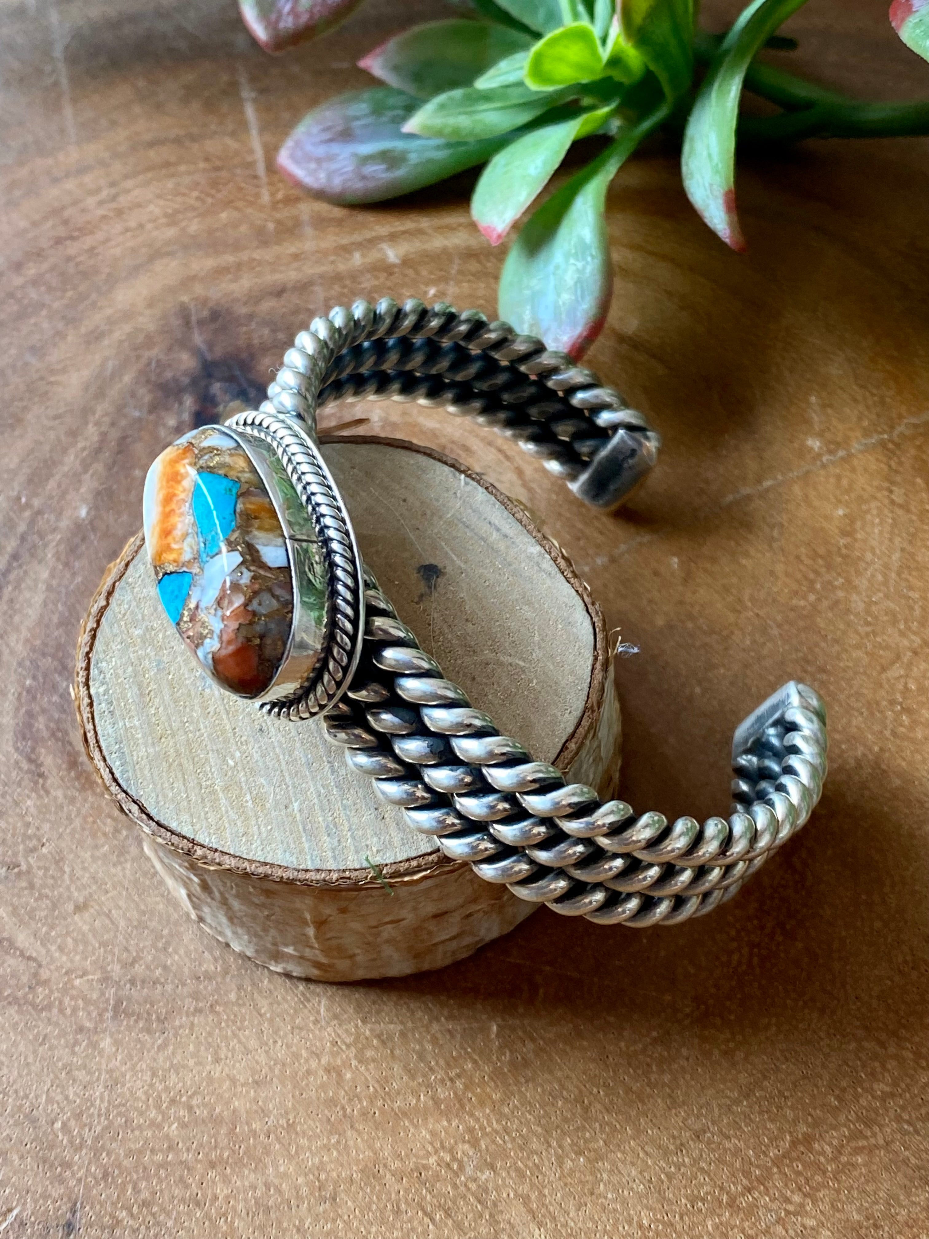 Navajo Made Mohave Turquoise & Sterling Silver Cuff Bracelet