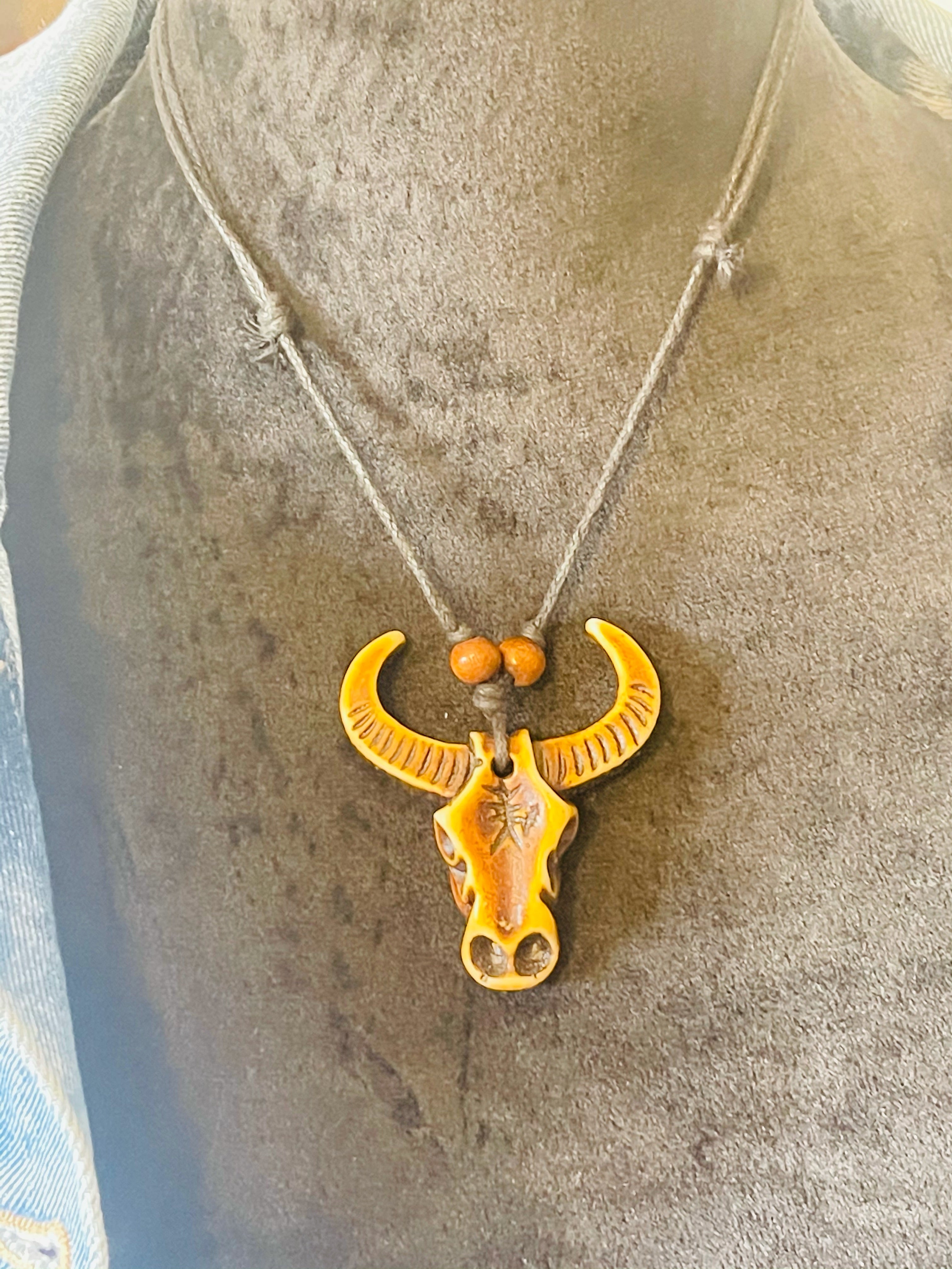 Handmade Wood Bull Pendant